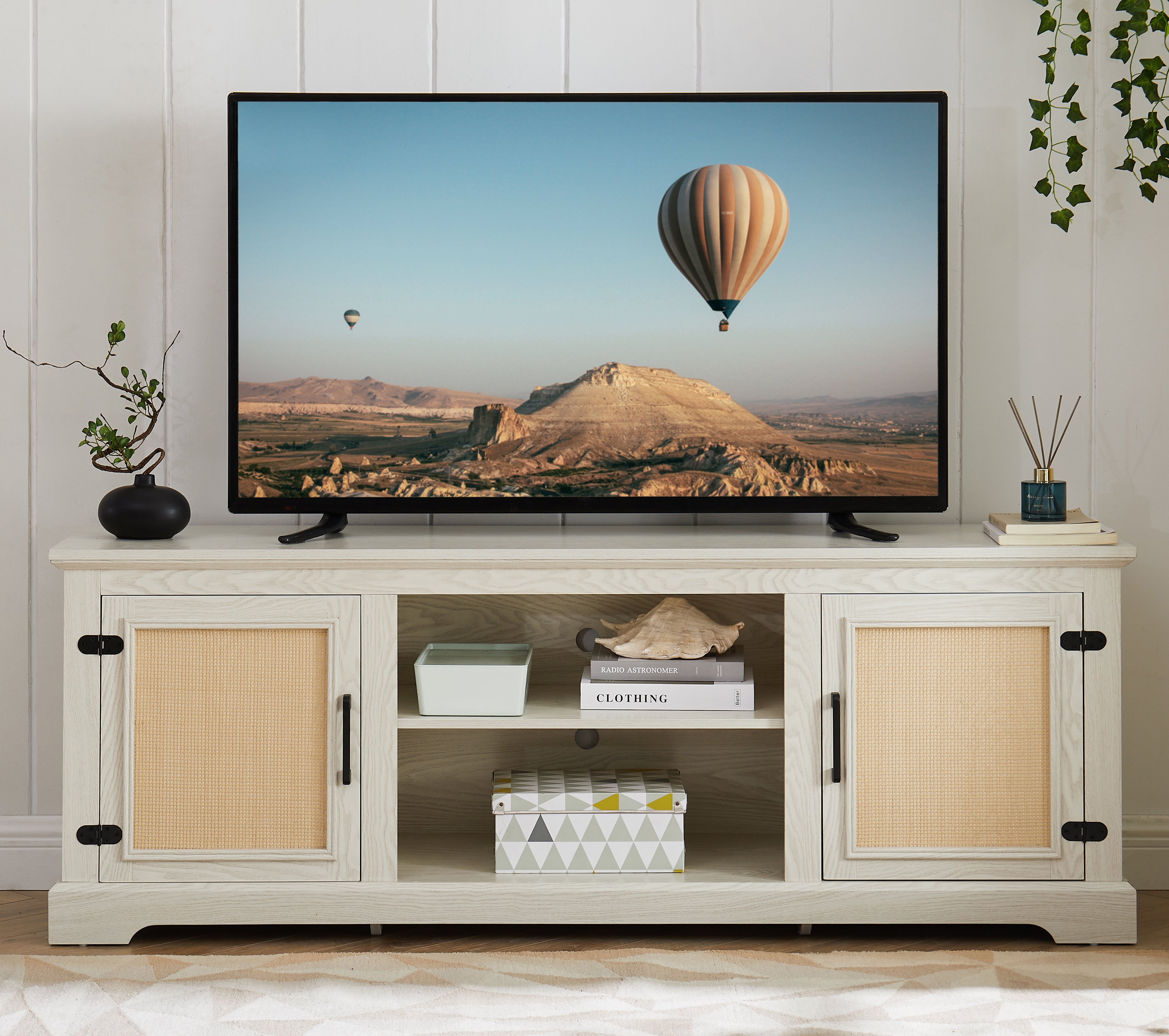 Farmhouse Rattan TV Stand