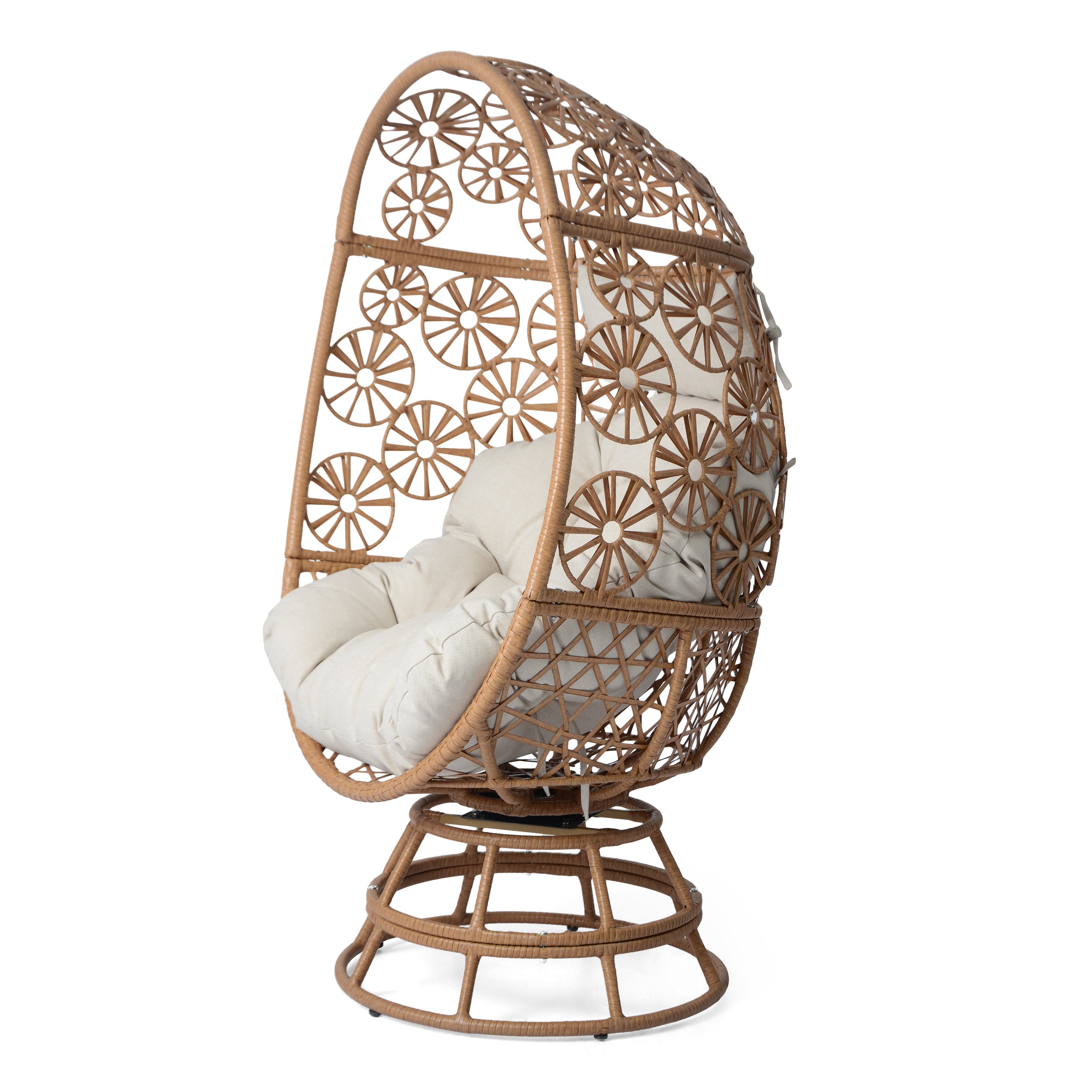 Patio Wicker Egg Chair with Circular Windmill Pattern and High Back