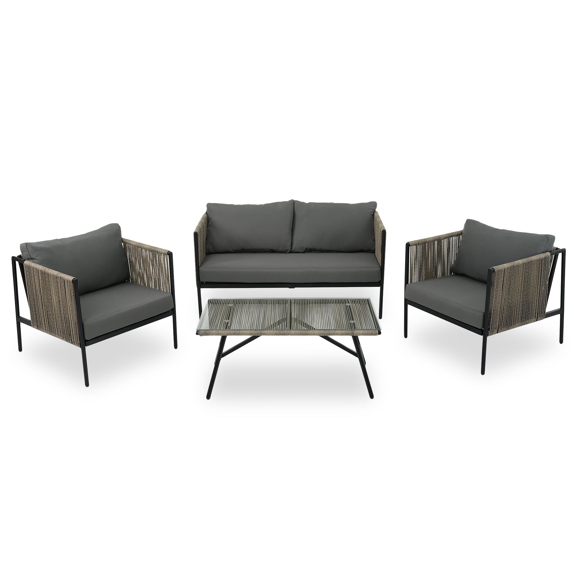4-Piece Outdoor Sofa Set with Thick Cushions and Toughened Glass Table