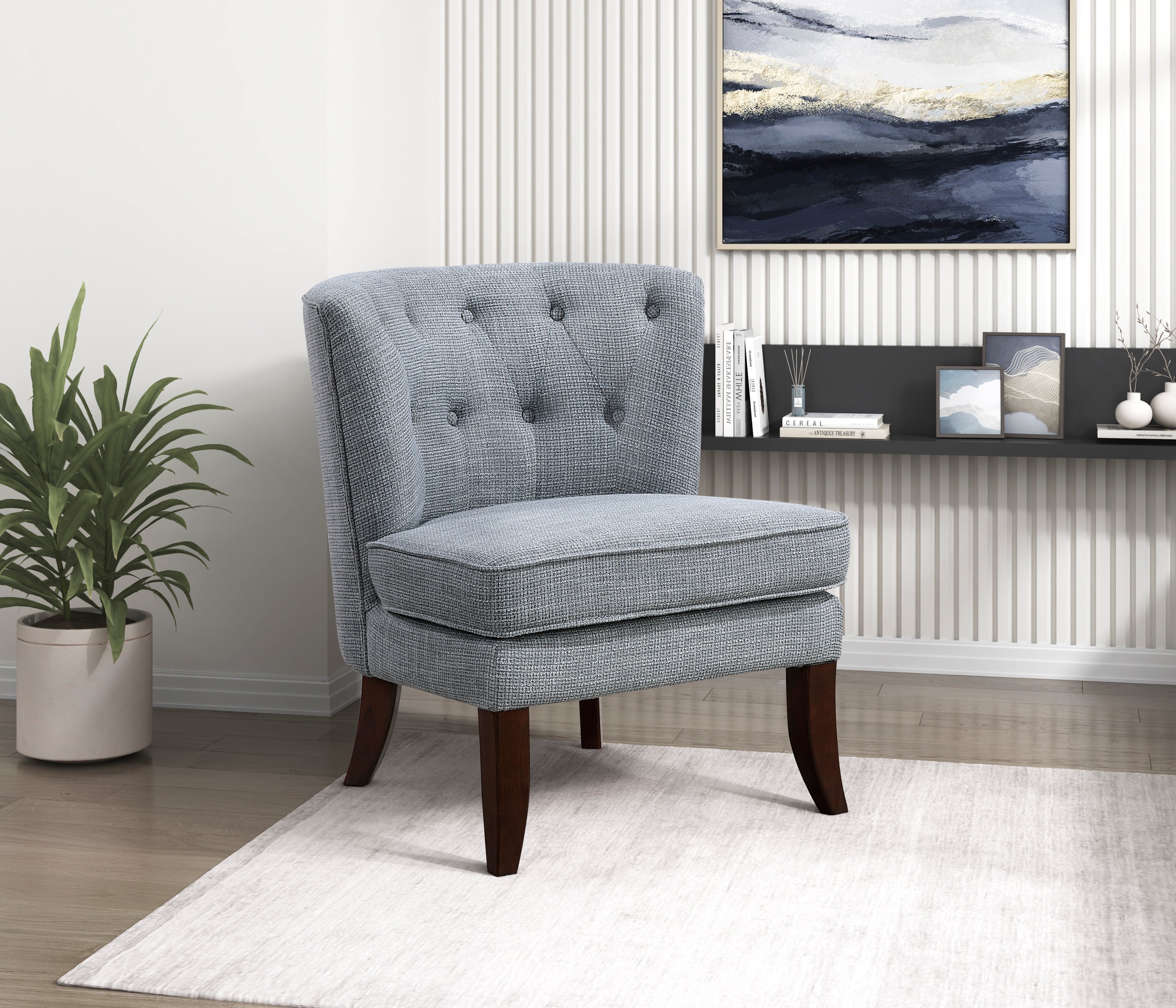 Armless Button Tufted Accent Chair with Solid Wood Legs