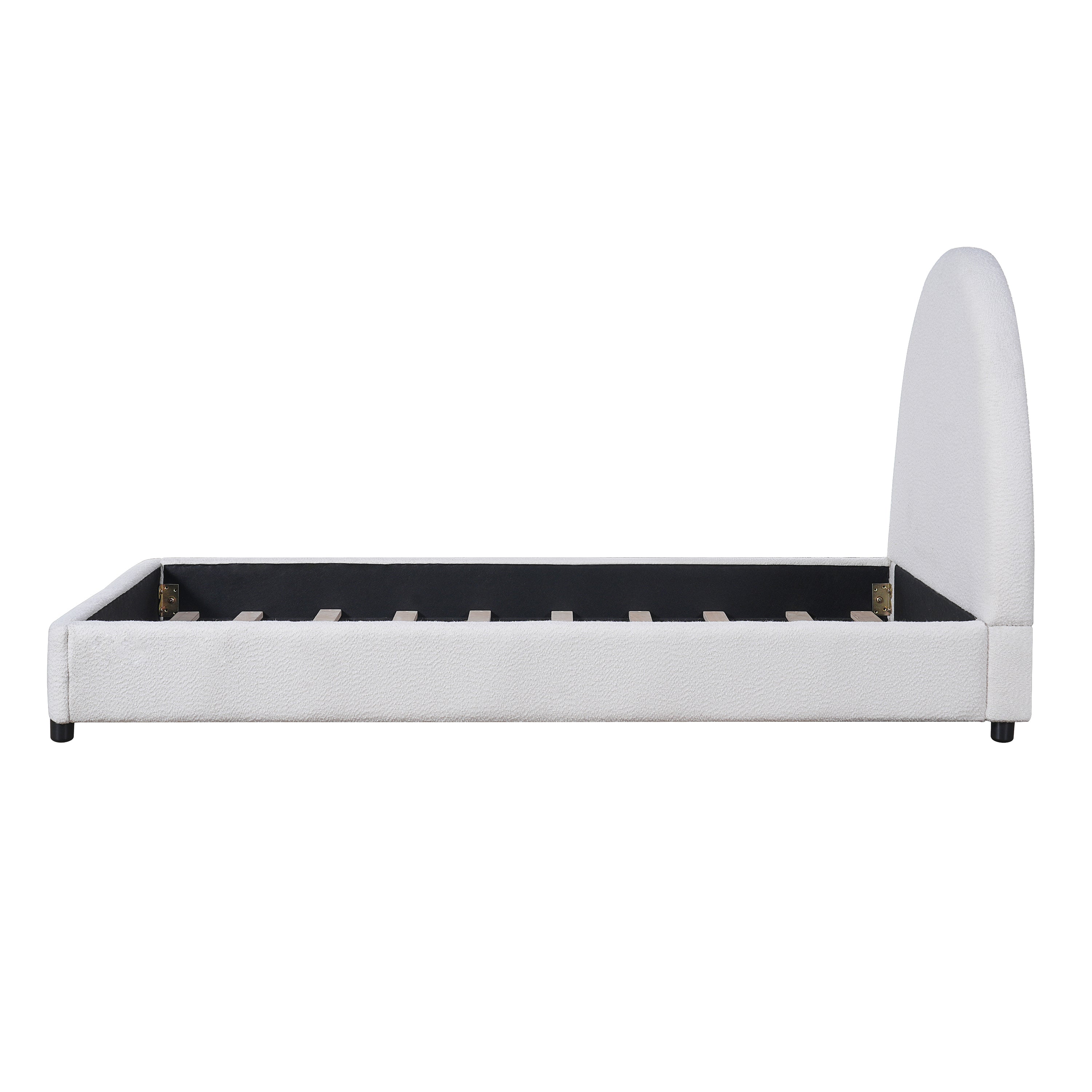 Bed Frame With Boucle Upholstered Round Curved Headboard