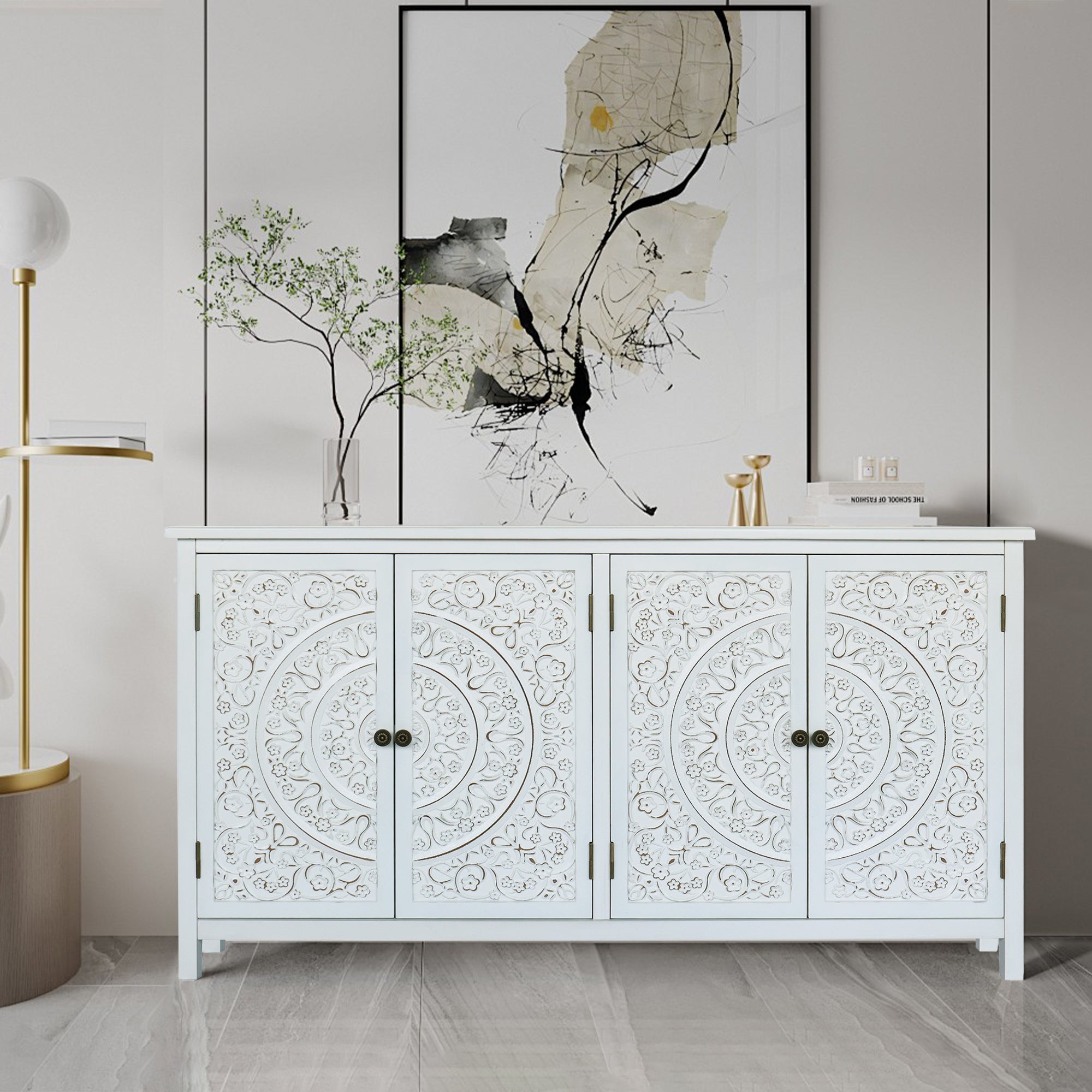 Rali 60" White Accent Cabinet with 4 Doors
