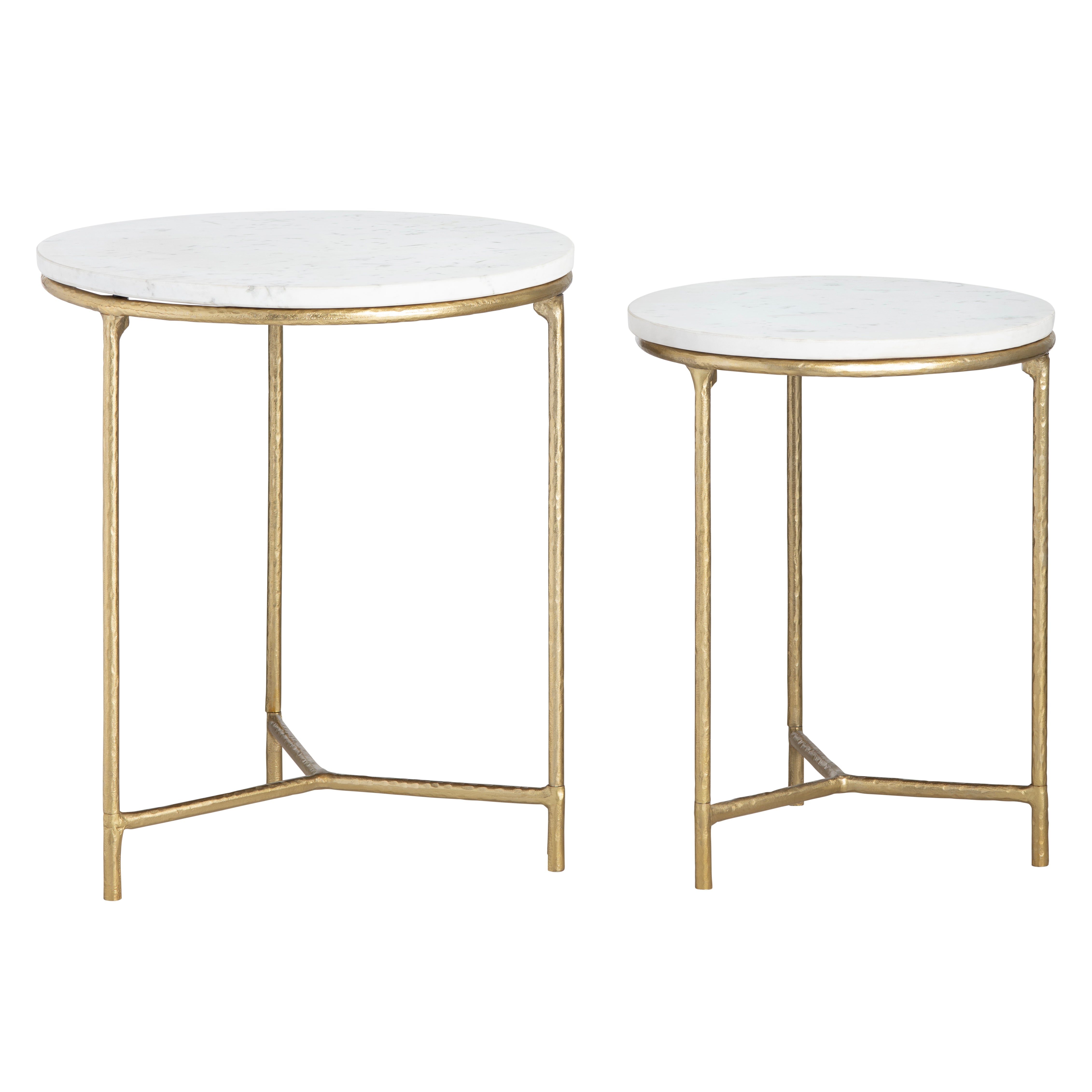 2 Piece Round White Marble Accent Nesting Tables Set