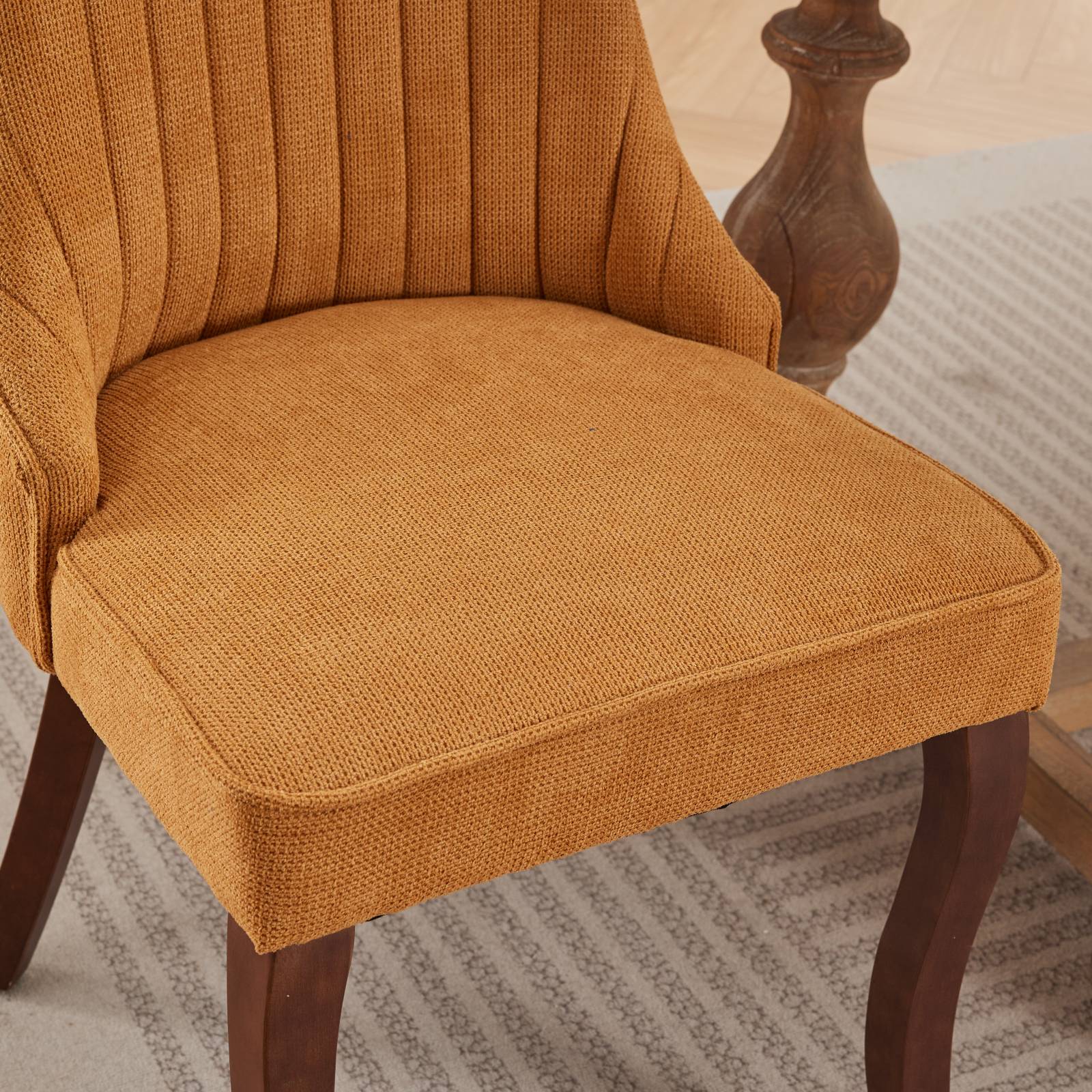 Rayon Cloth Flocking Linen Dining Chairs Channel Kitchen Dinner Chair Comfy Fabric Upholstered Accent Chair for Dining Room with Curved Solid Wood Legs,Set of 2 (Gold), SW1847GL