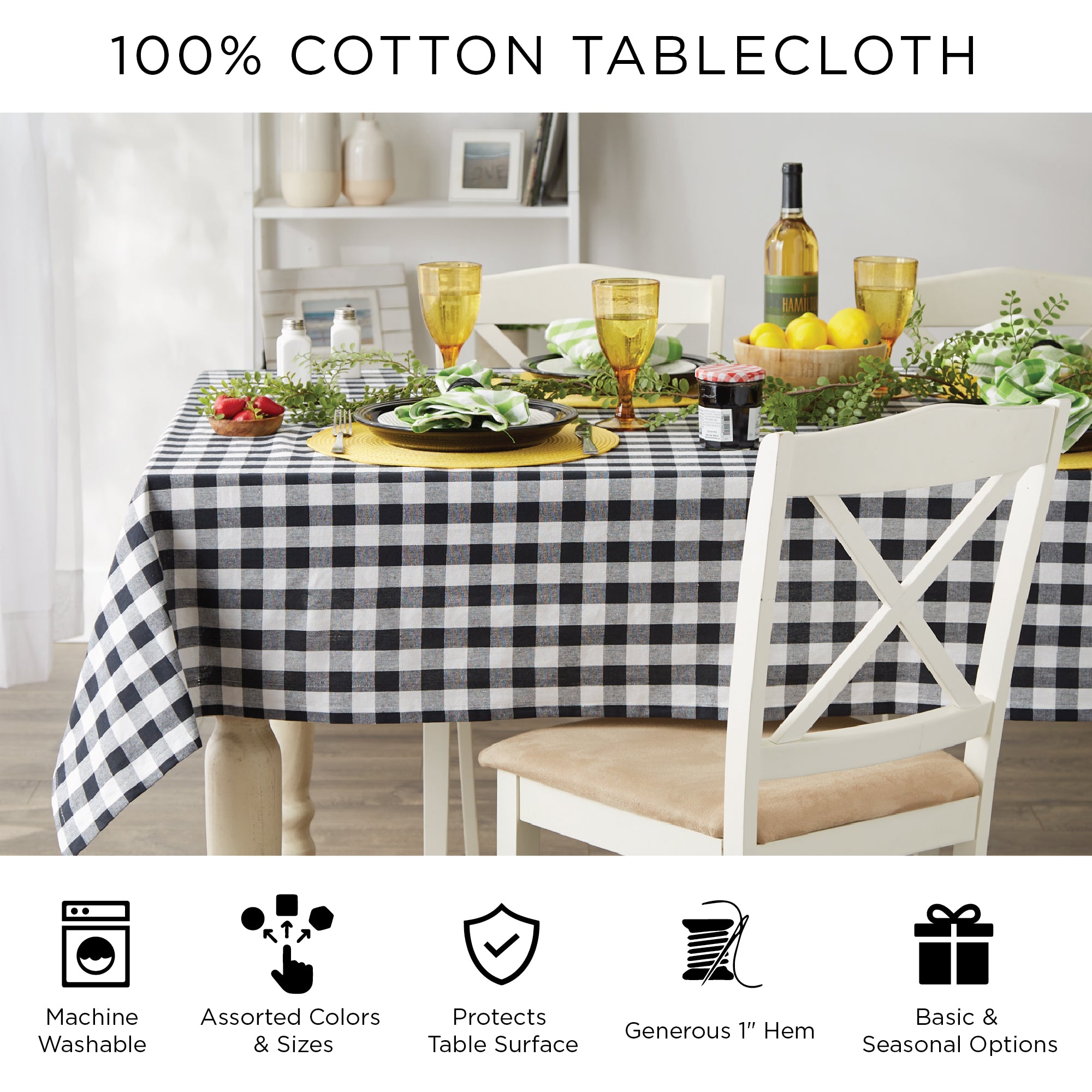 Black/White Checkers Tablecloth
