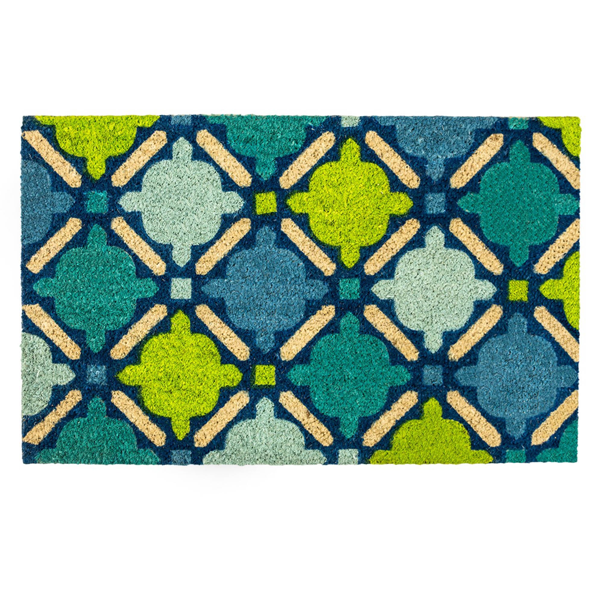 DII Blue Mosaic Doormat, Non-Slip PVC Backing