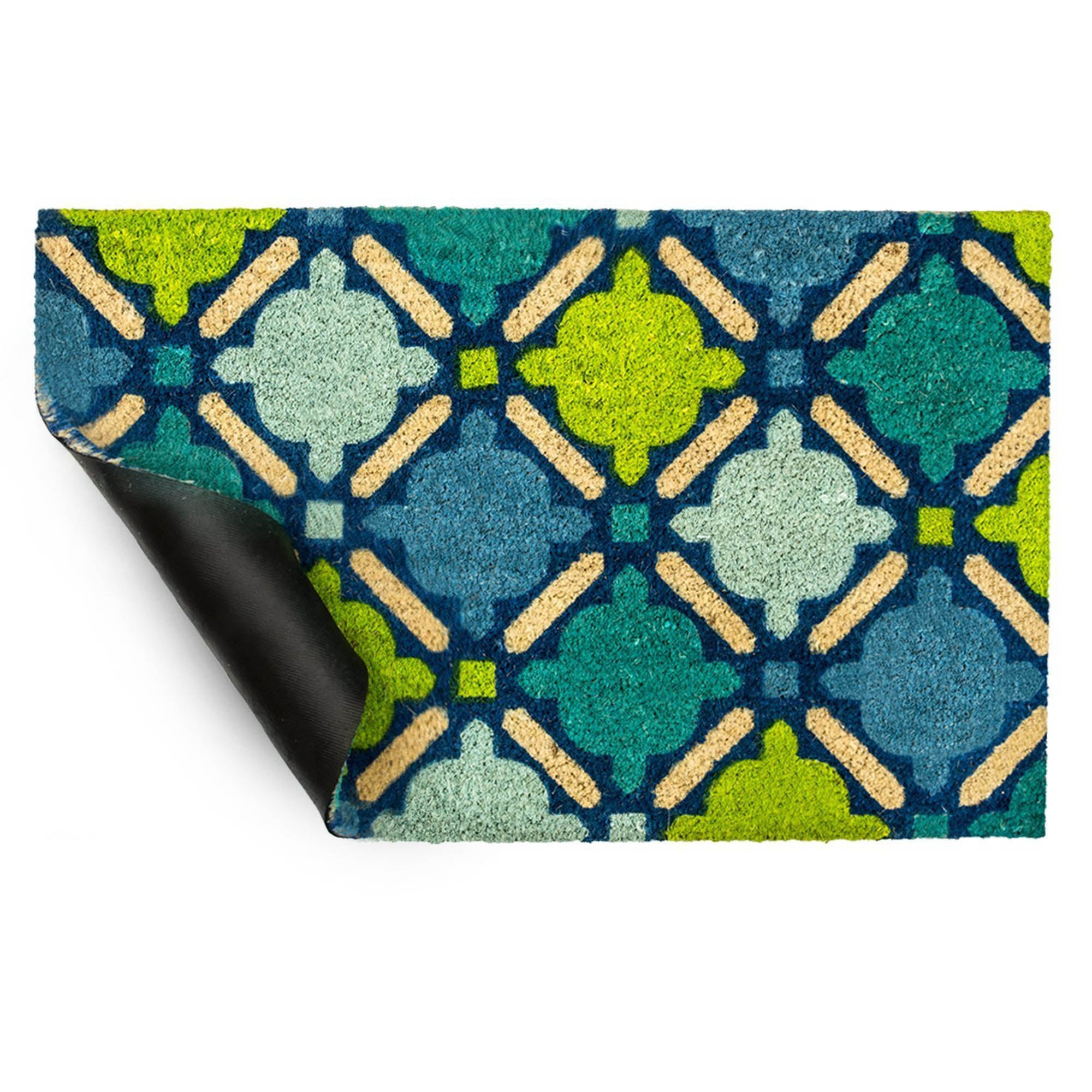 DII Blue Mosaic Doormat, Non-Slip PVC Backing