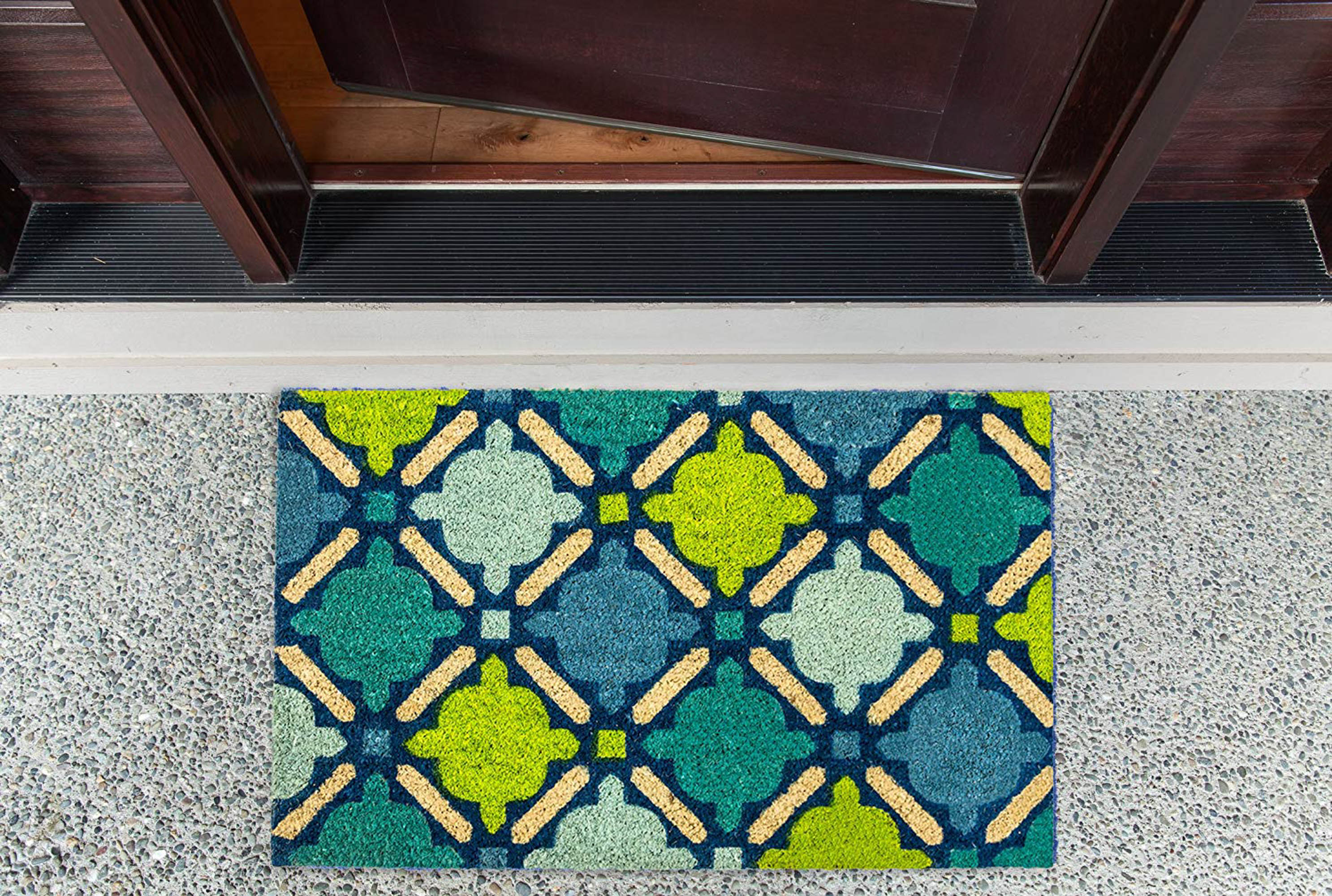 DII Blue Mosaic Doormat, Non-Slip PVC Backing