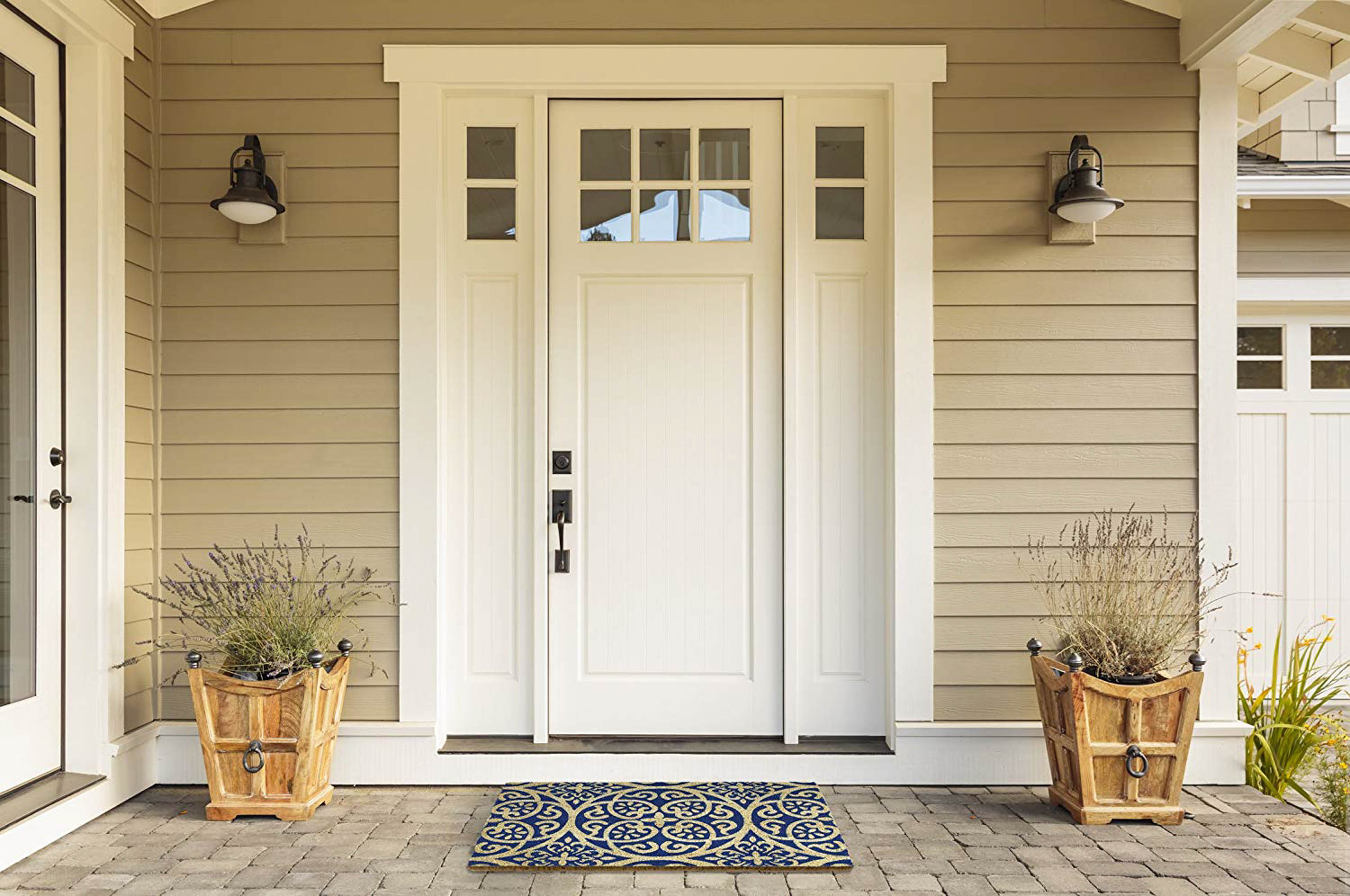 DII Blue Tunisia Scroll Doormat, Non-Slip PVC Backing
