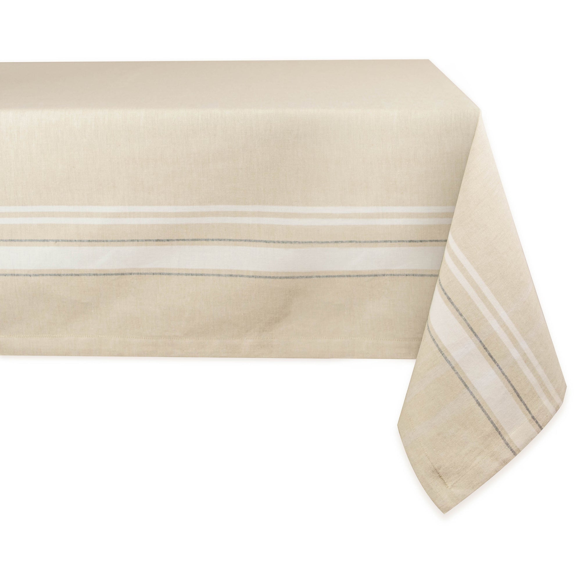 DII White French Stripe Cotton Tablecloth