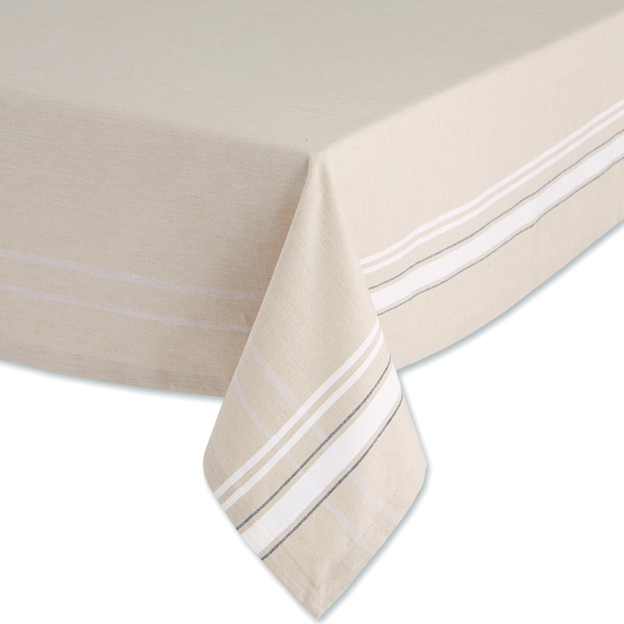 DII White French Stripe Cotton Tablecloth