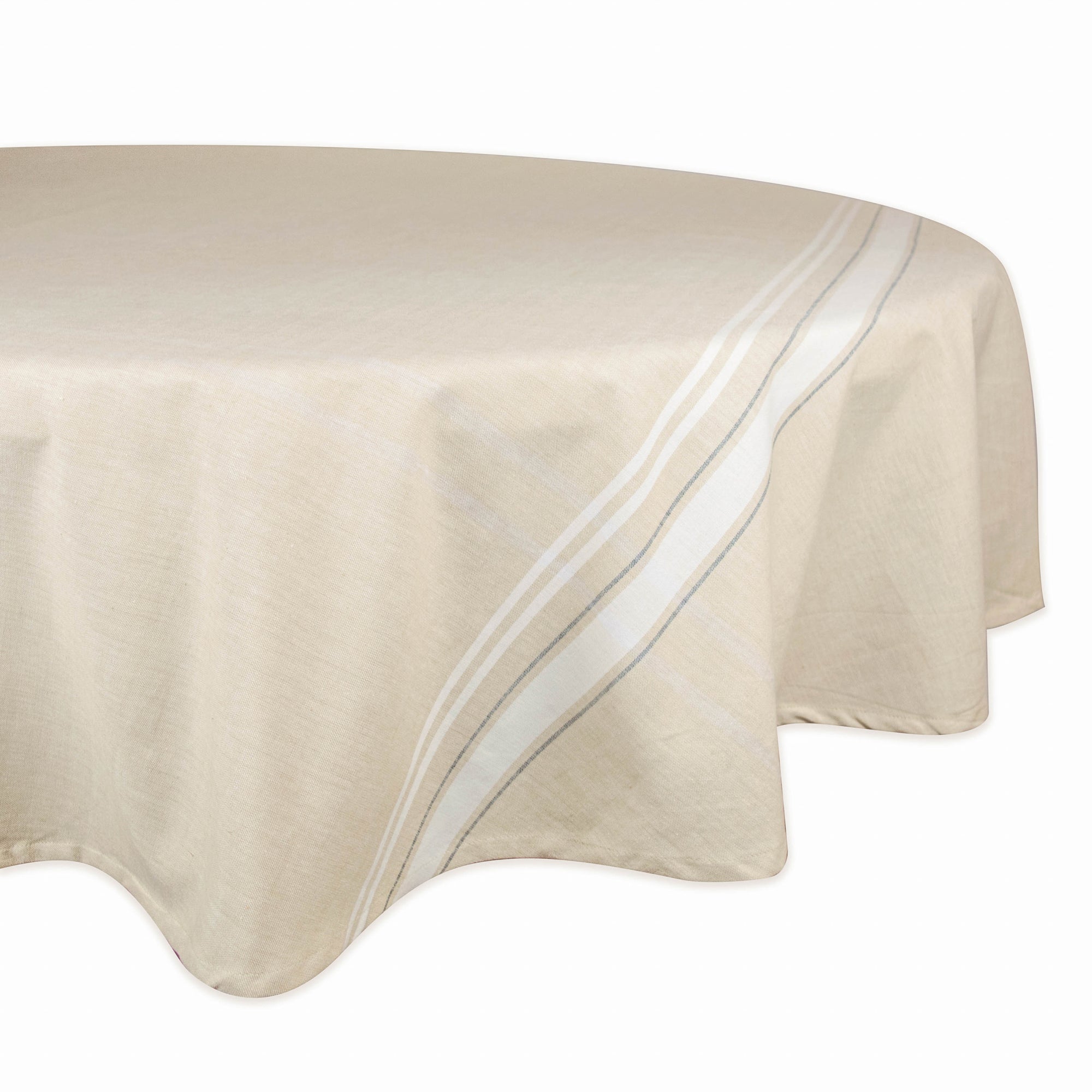 DII White French Stripe Cotton Tablecloth