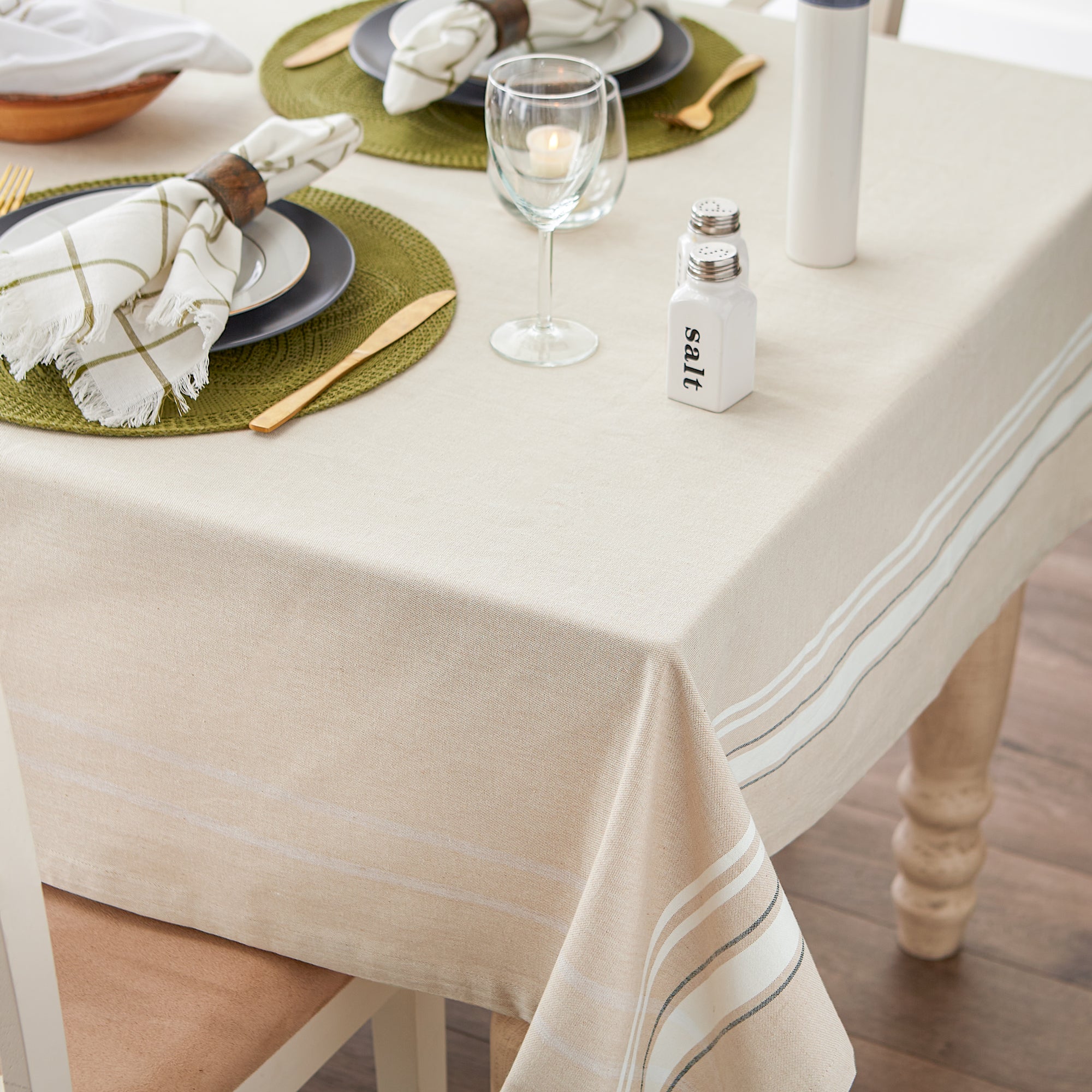 DII White French Stripe Cotton Tablecloth
