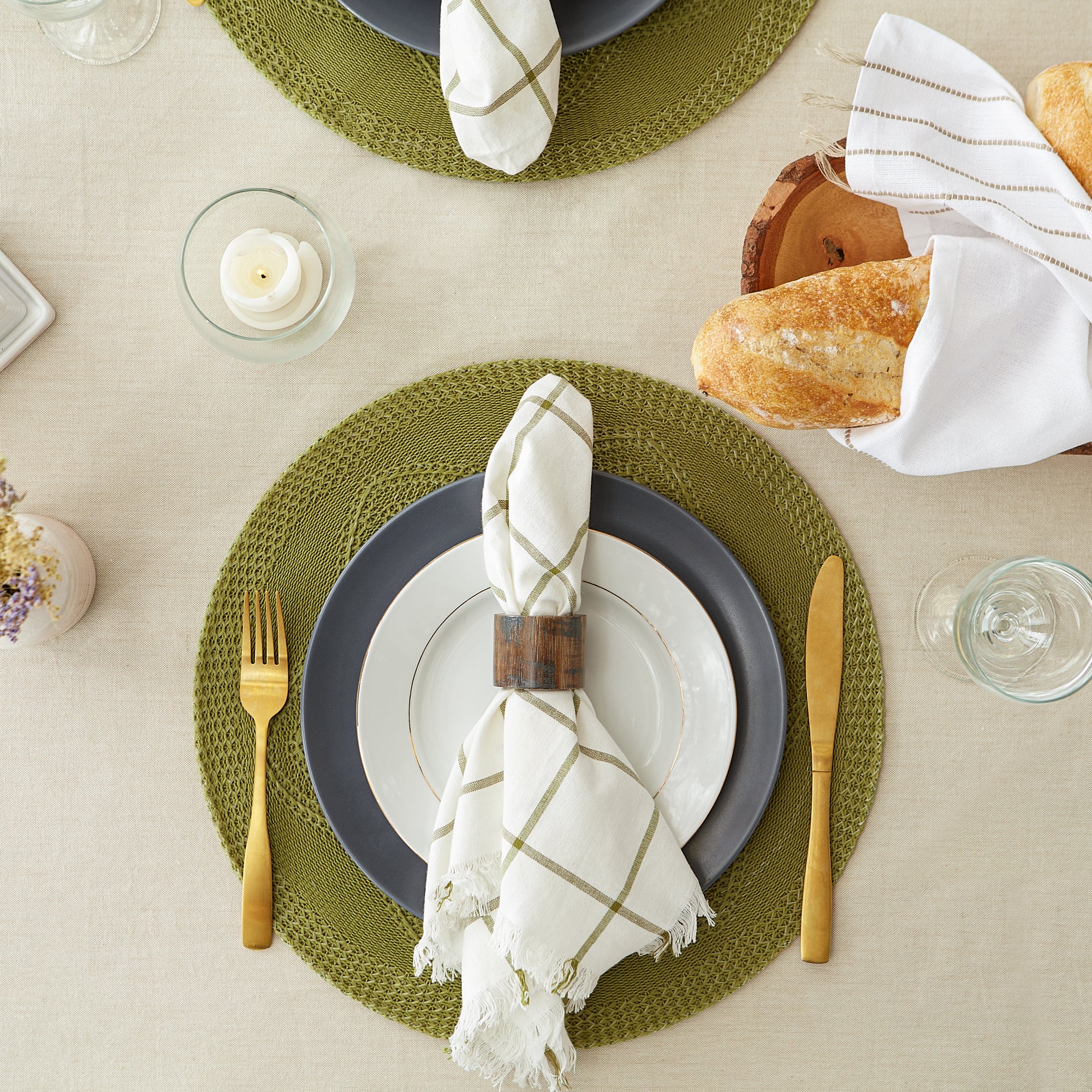 DII White French Stripe Cotton Tablecloth