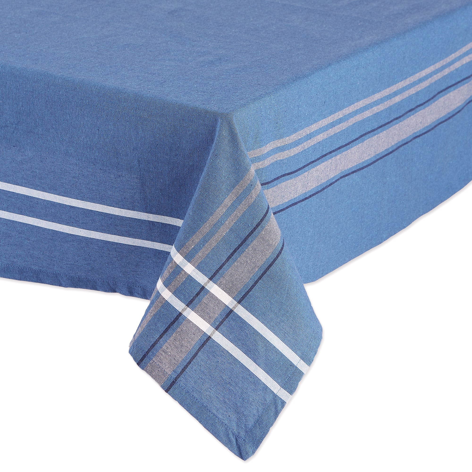 DII Blue Chambray French Stripe Cotton Tablecloth