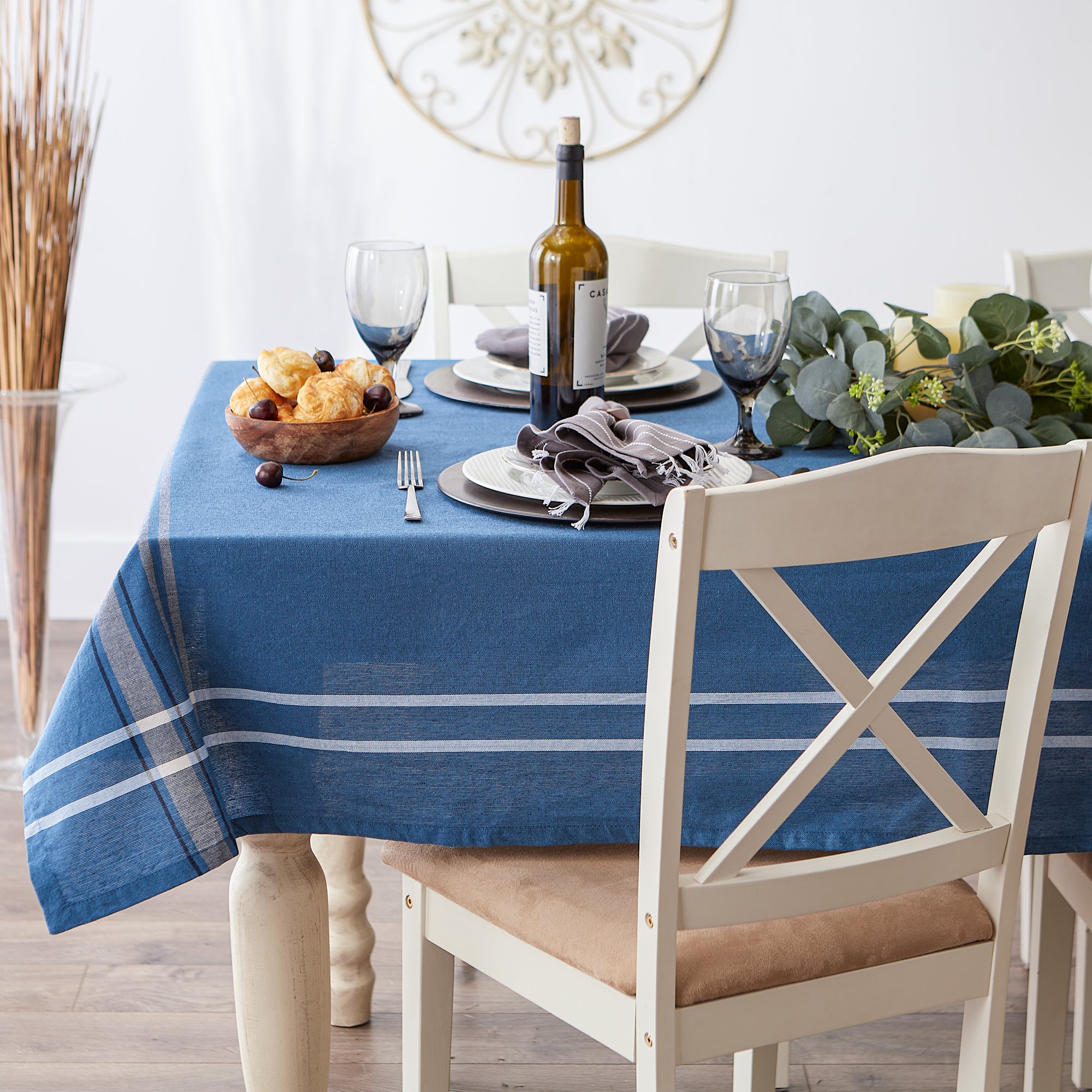 DII Blue Chambray French Stripe Cotton Tablecloth