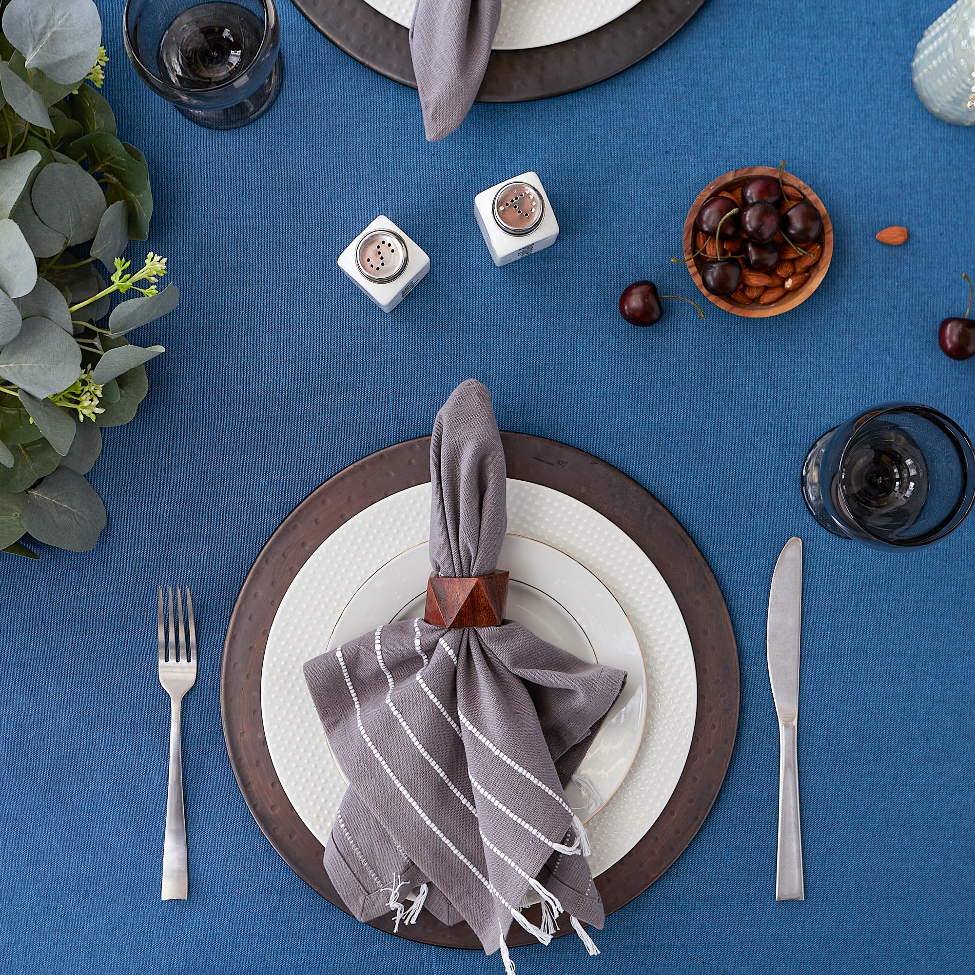 DII Blue Chambray French Stripe Cotton Tablecloth