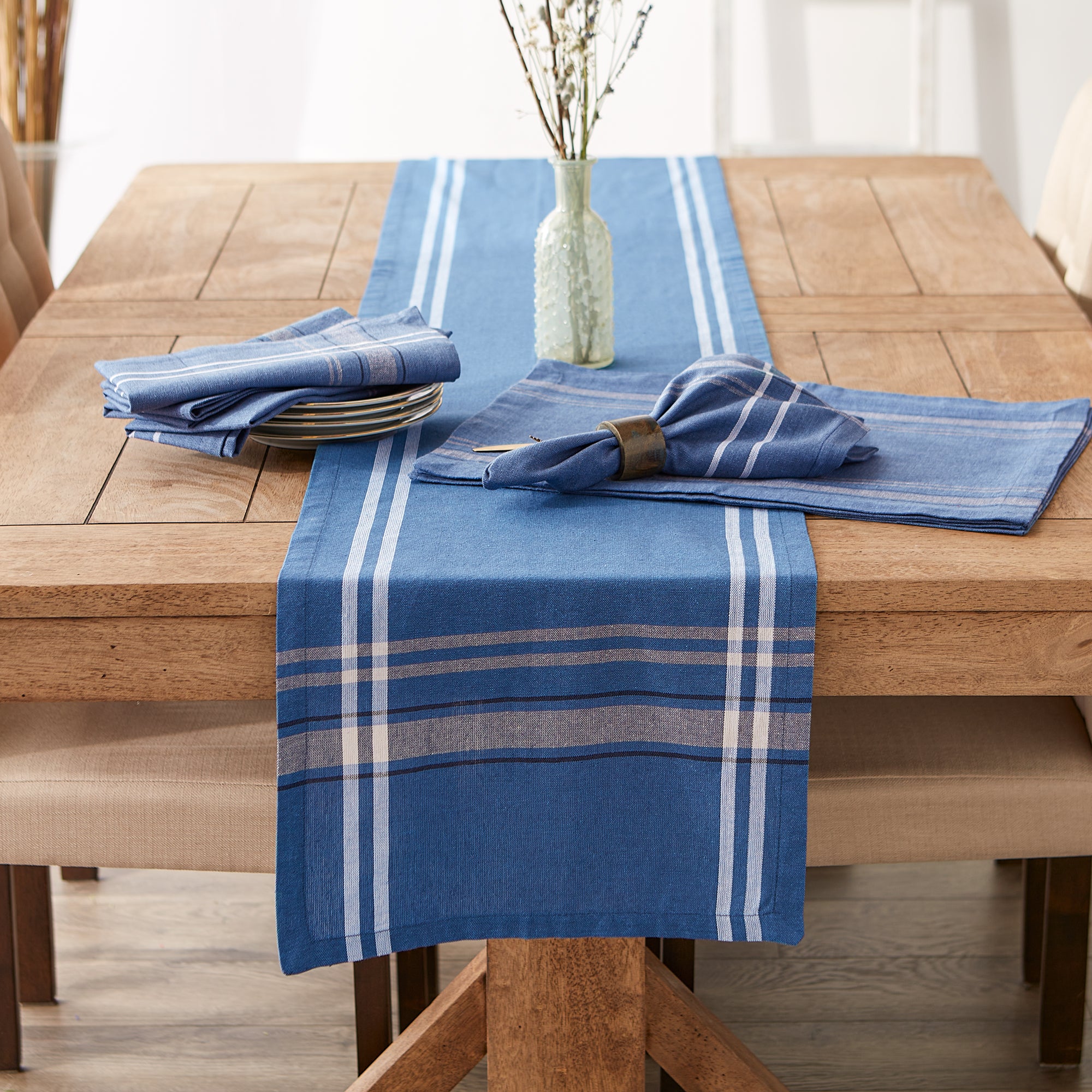 DII Chambray French Stripe Cotton Table Runner