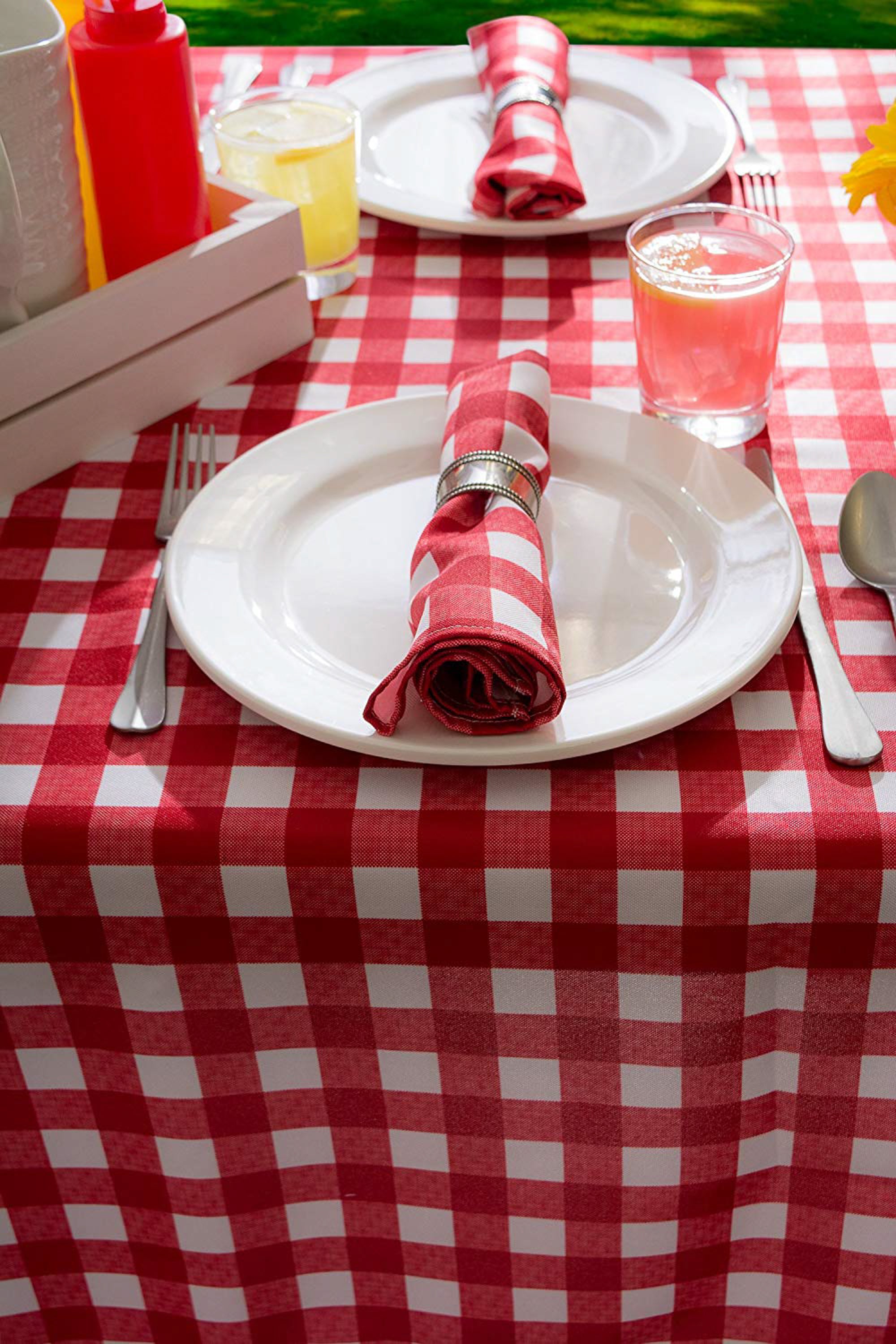 Tango Red Check Outdoor Tablecloth