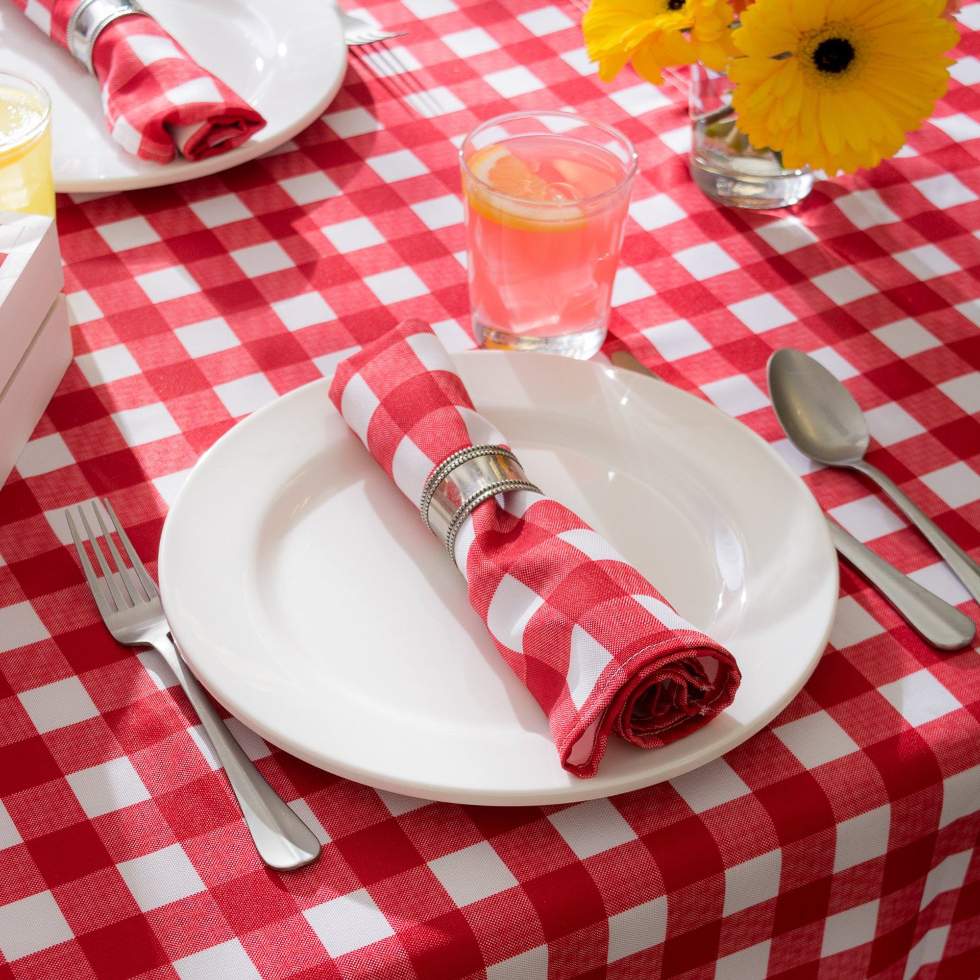 Tango Red Check Outdoor Tablecloth