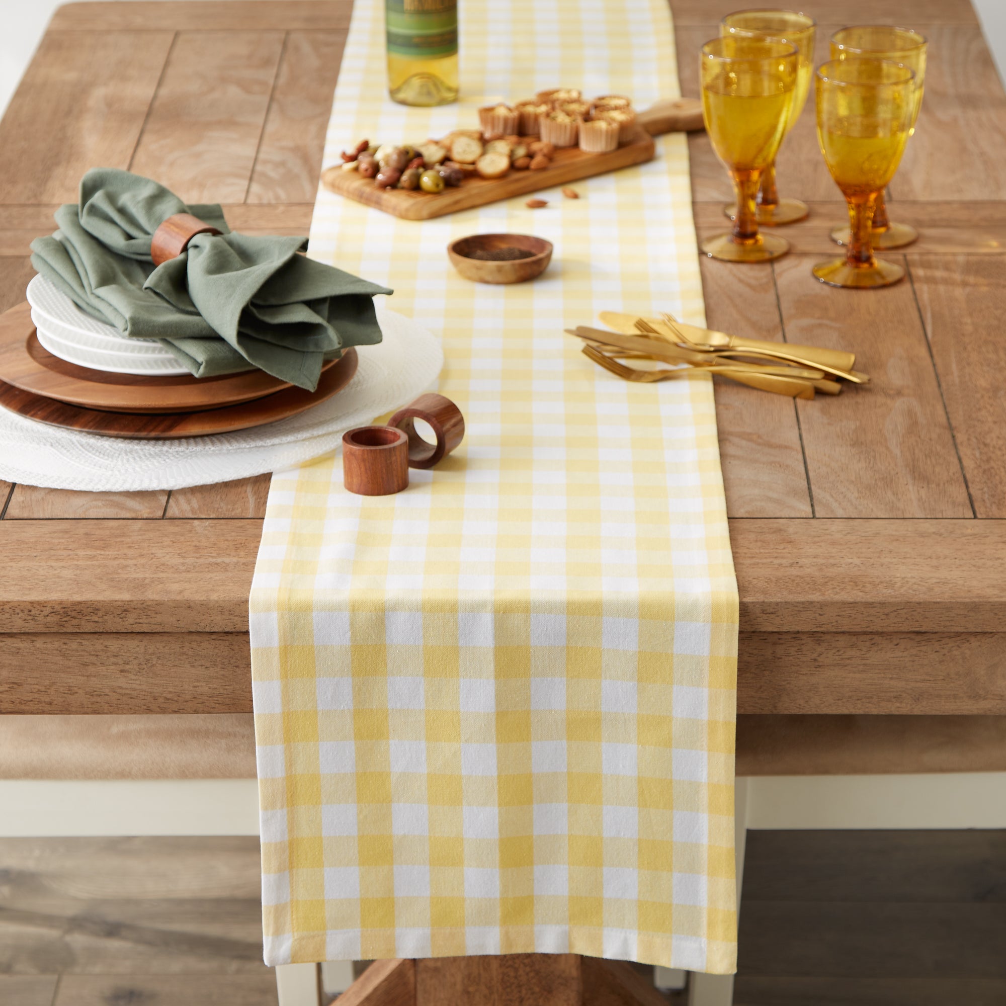 DII Yellow/White Checkers Cotton Table Runner, 14" x 72"