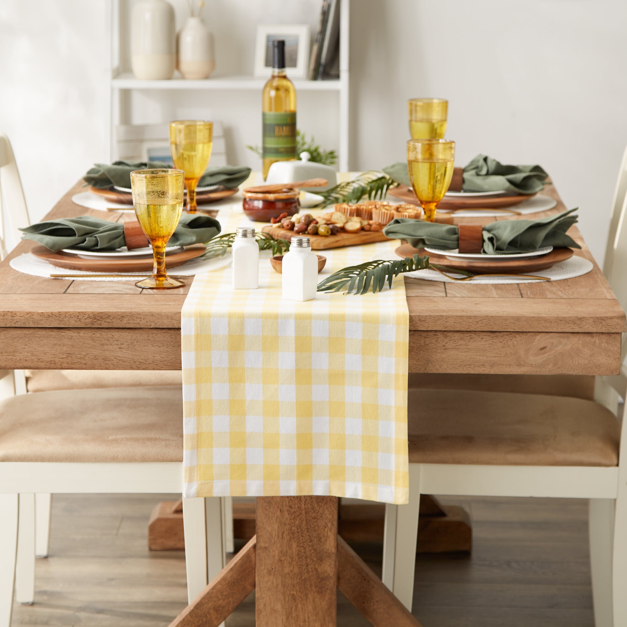 DII Yellow/White Checkers Cotton Table Runner, 14" x 72"