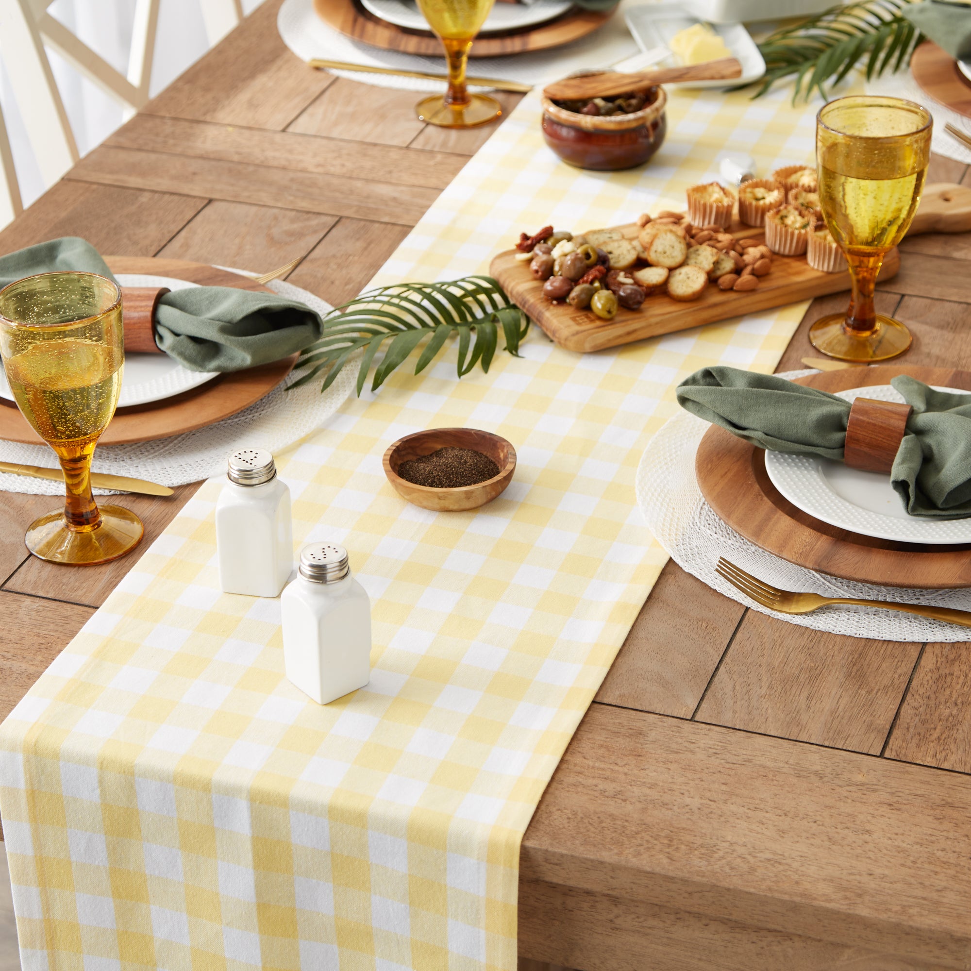 DII Yellow/White Checkers Cotton Table Runner, 14" x 72"