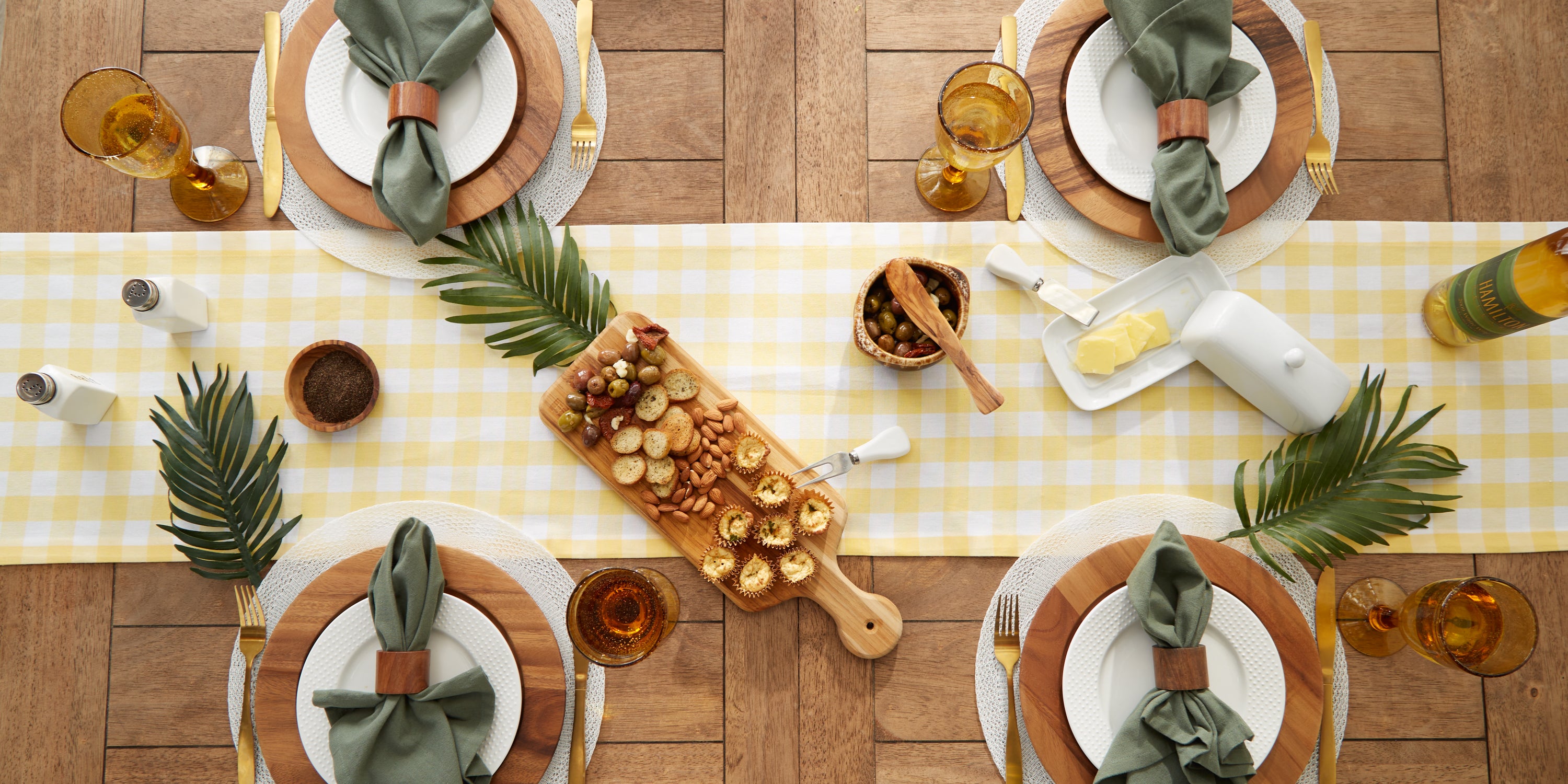 DII Yellow/White Checkers Cotton Table Runner, 14" x 72"