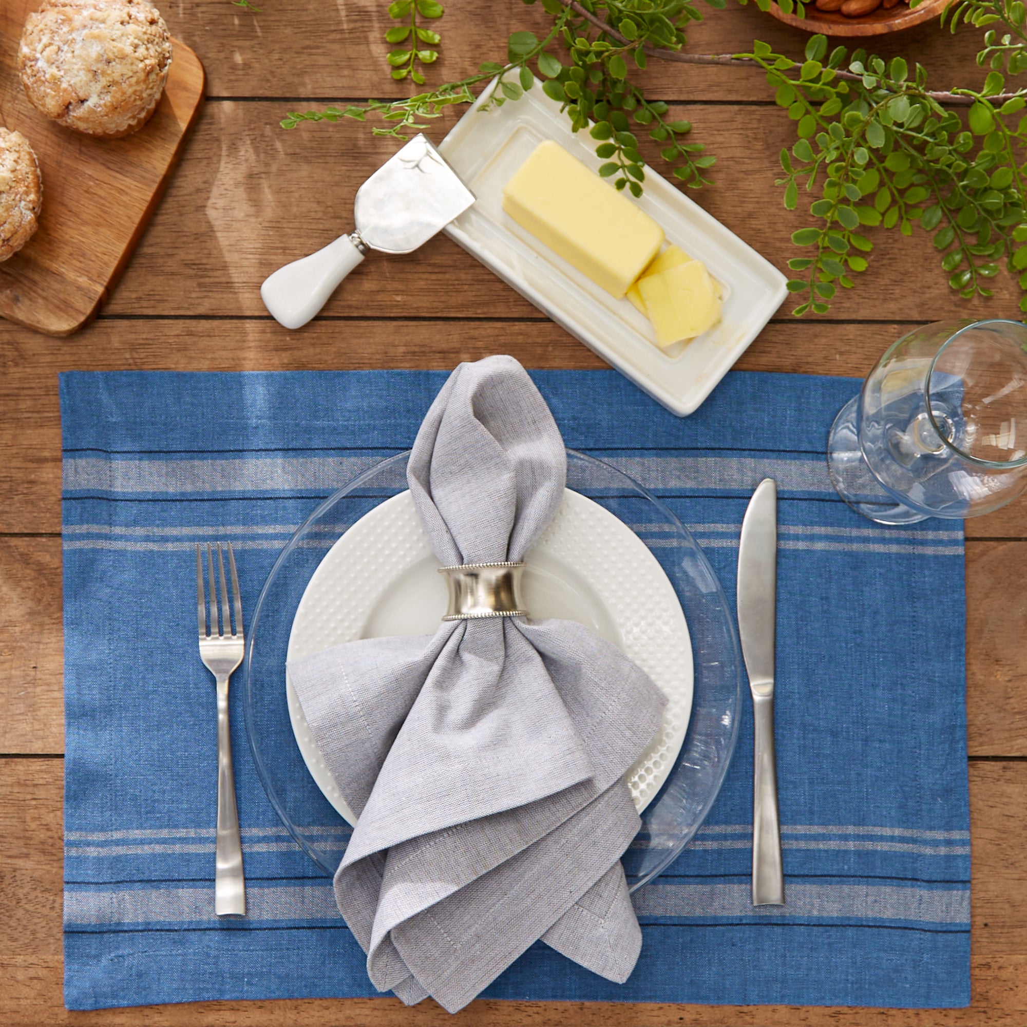 DII Chambray French Stripe Cotton Placemat 6-Piece Set