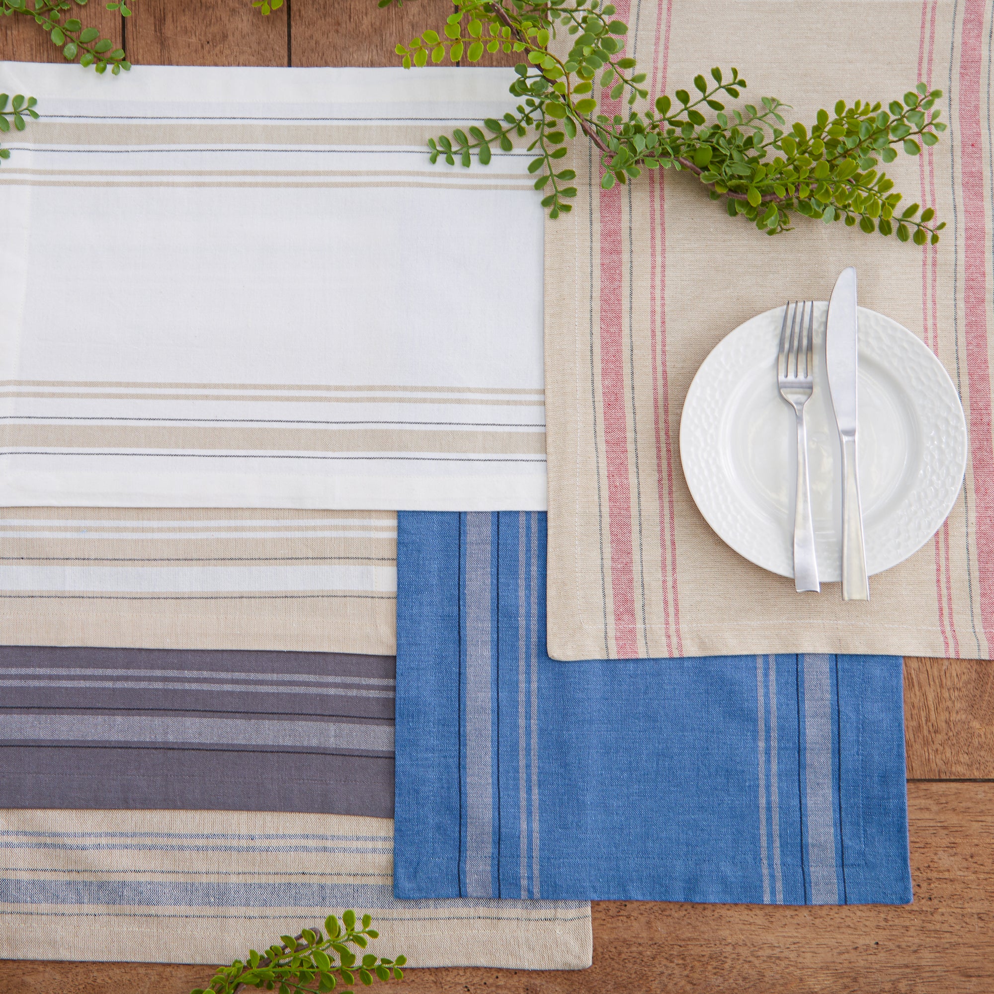 DII Chambray French Stripe Cotton Placemat 6-Piece Set