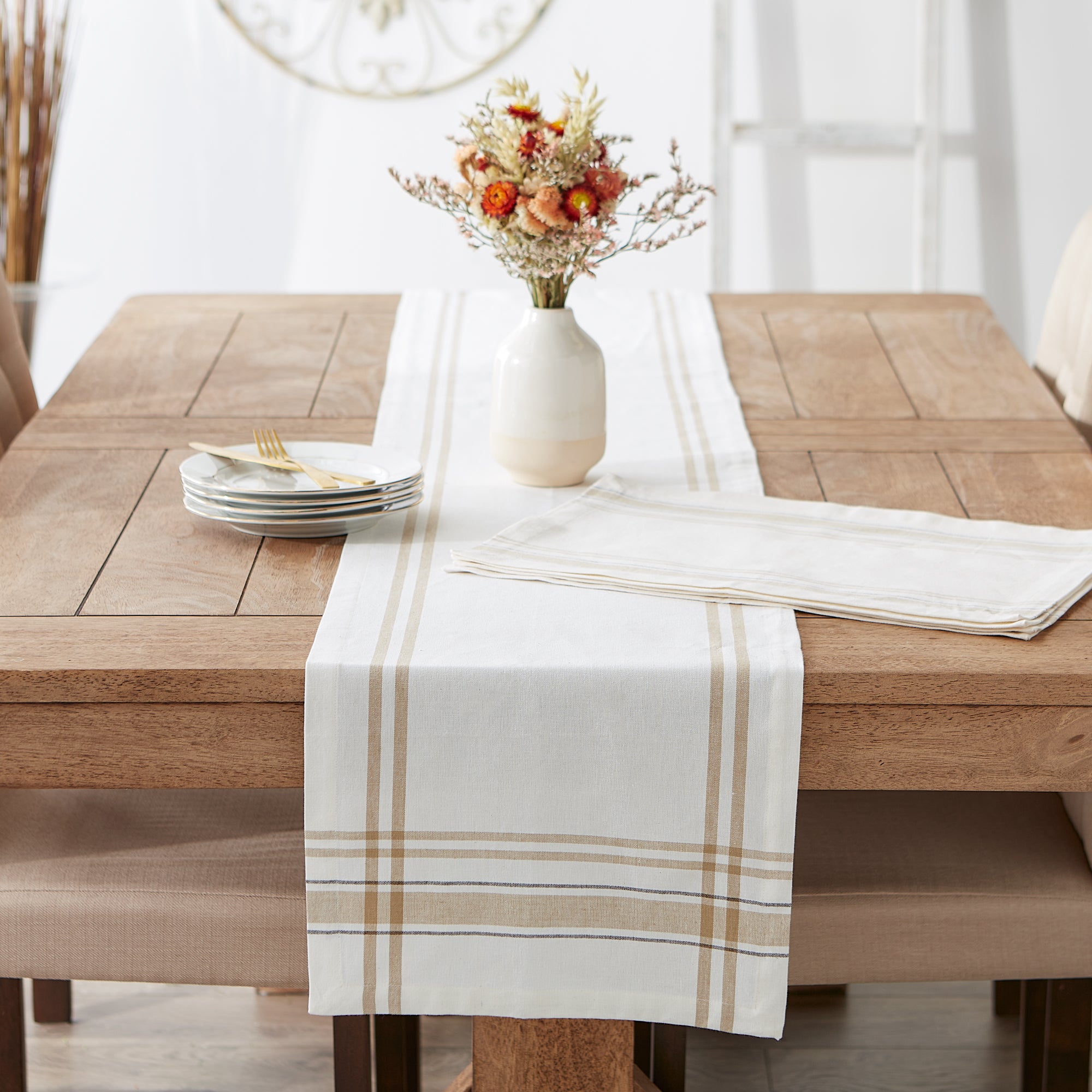 DII Chambray French Stripe Cotton Table Runner