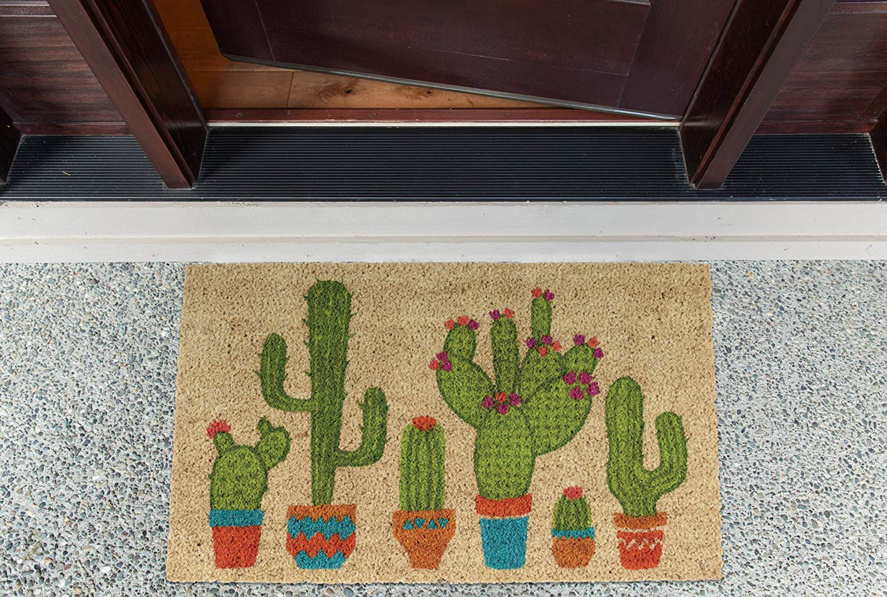 DII Floral Design Collection Natural Coir Doormat, Cactus