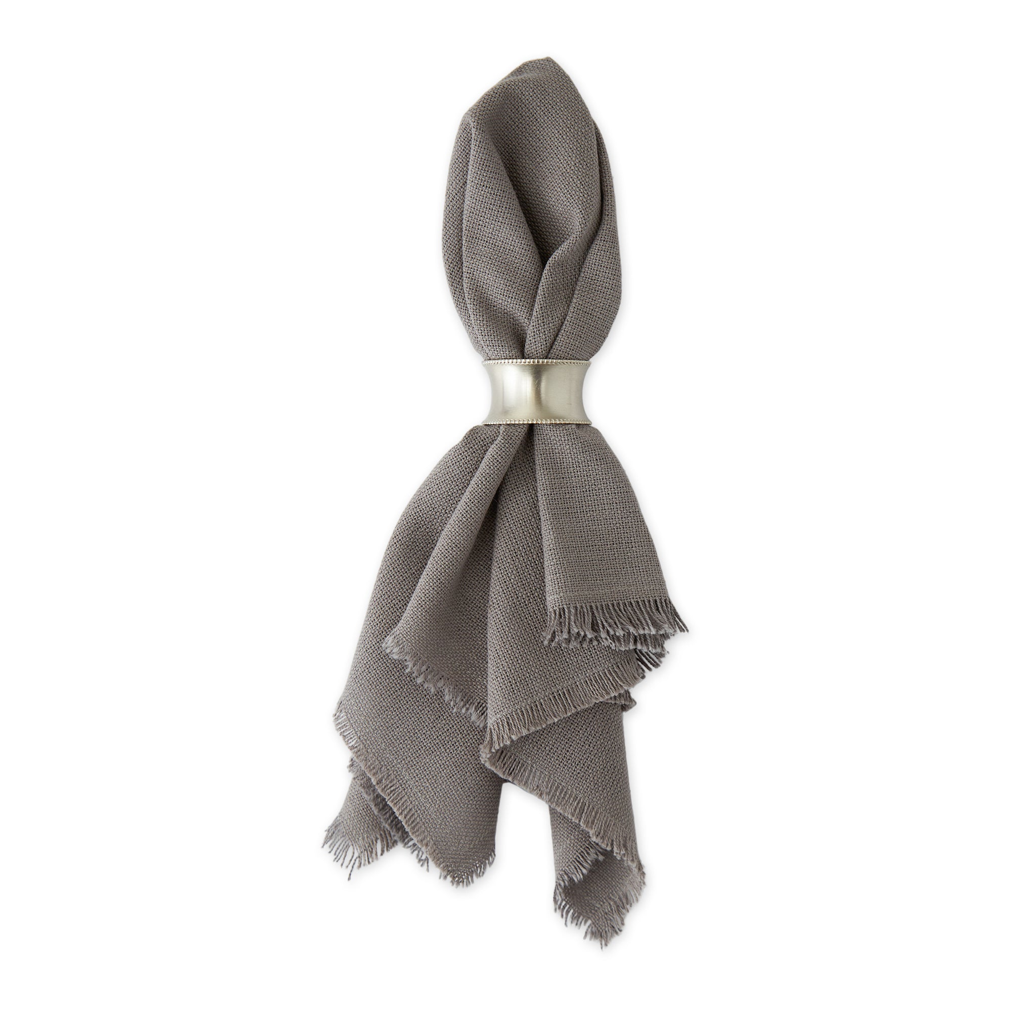 DII Gray Solid Heavyweight Fringed Cotton Dinner Napkin 6-Piece Set