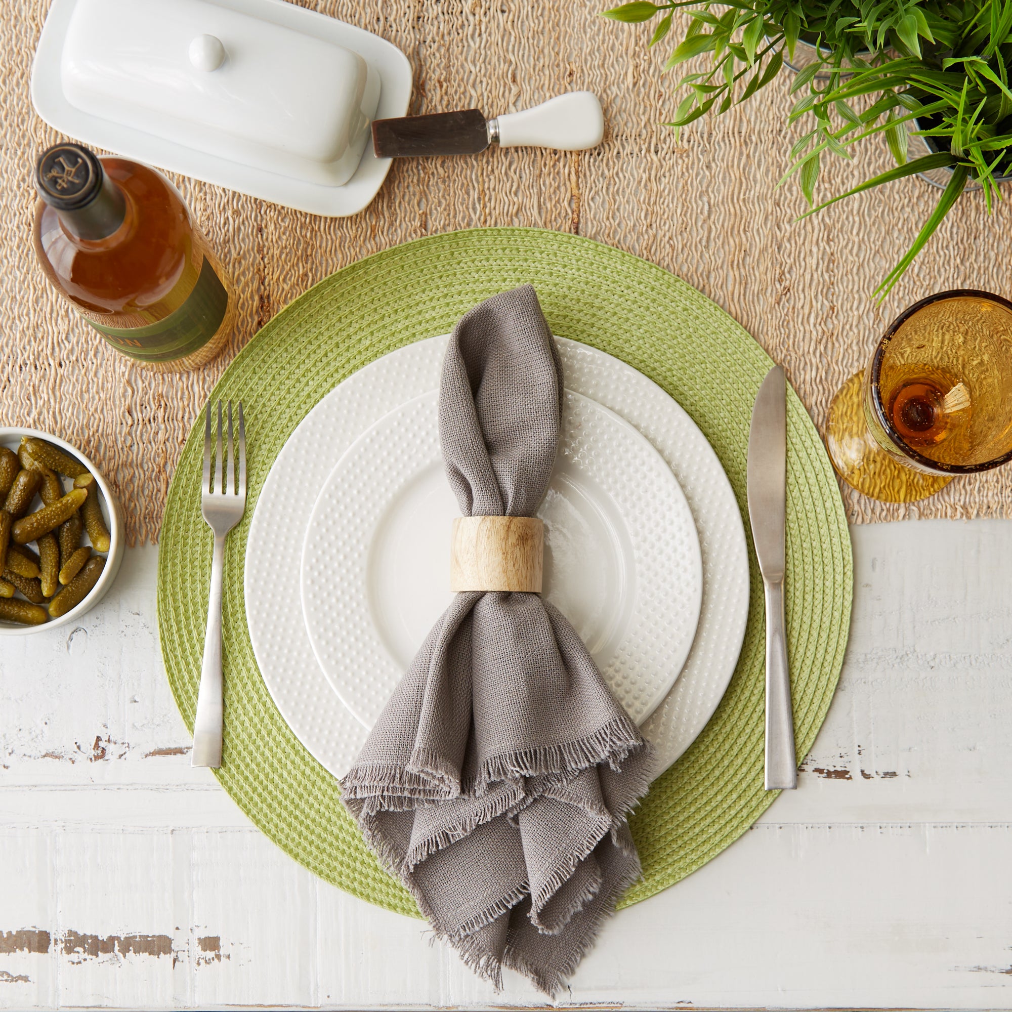 DII Gray Solid Heavyweight Fringed Cotton Dinner Napkin 6-Piece Set