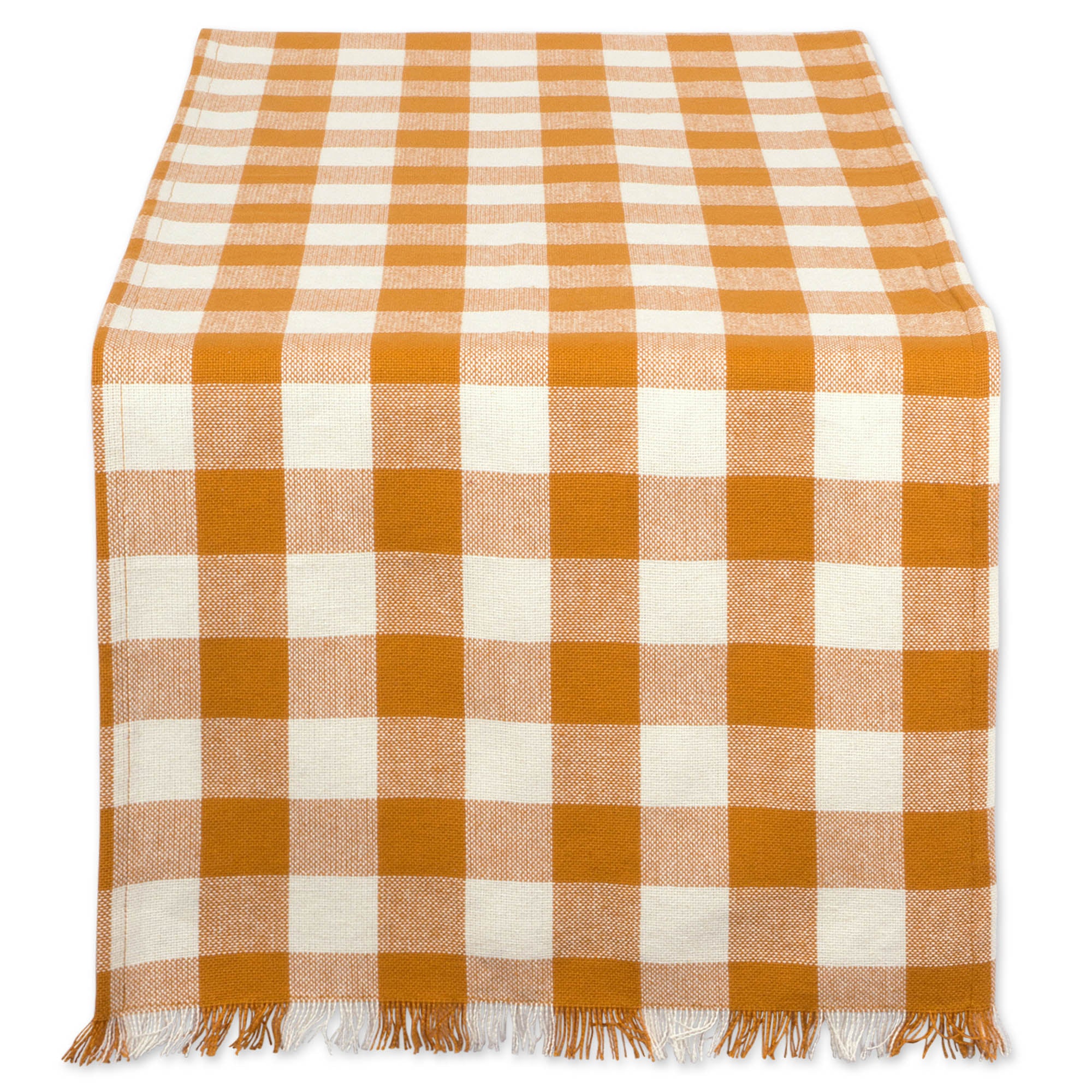 DII Pumpkin Spice Heavyweight Check Fringed Cotton Table Runner, 14" x 72"