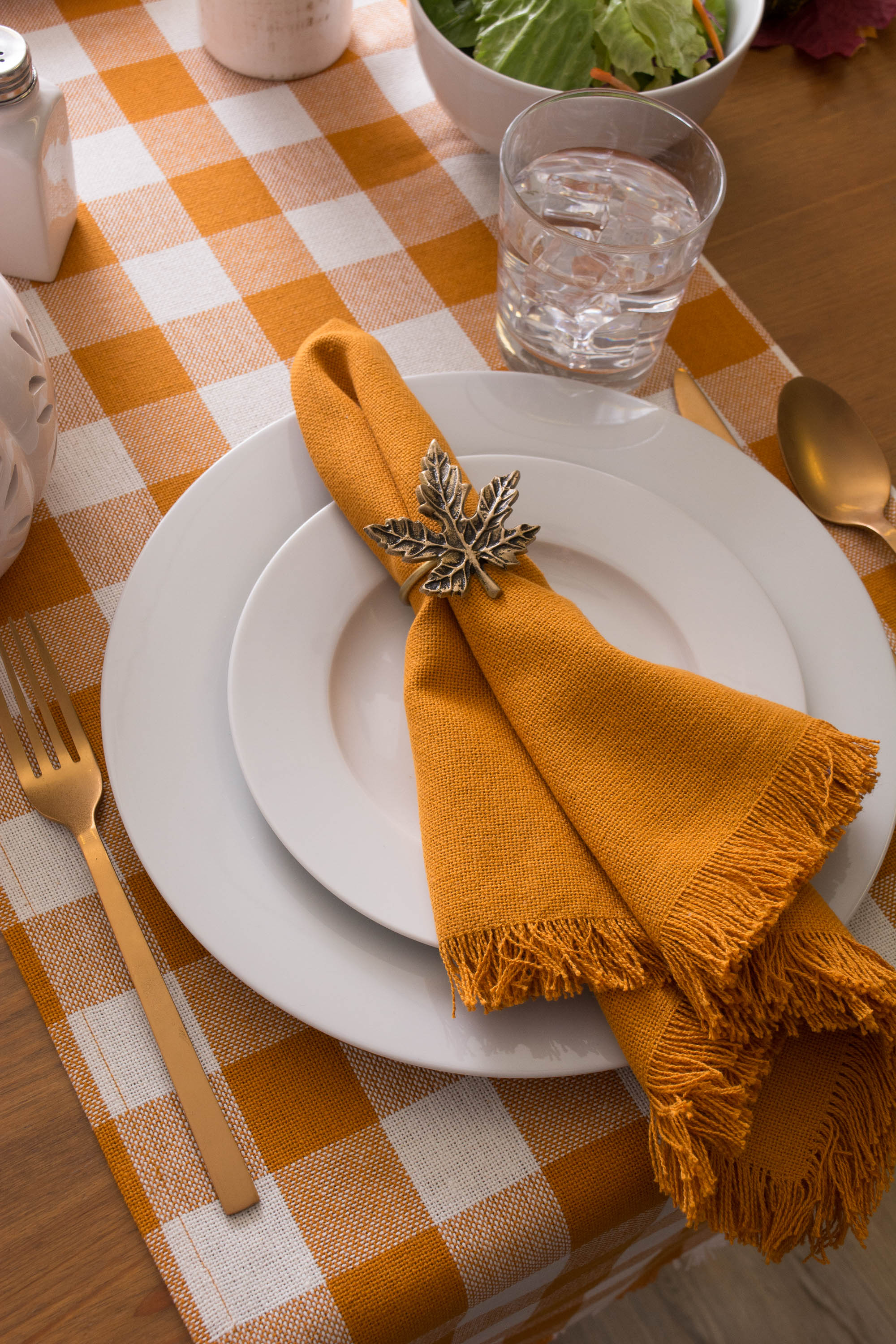 DII Pumpkin Spice Heavyweight Check Fringed Cotton Table Runner, 14" x 72"