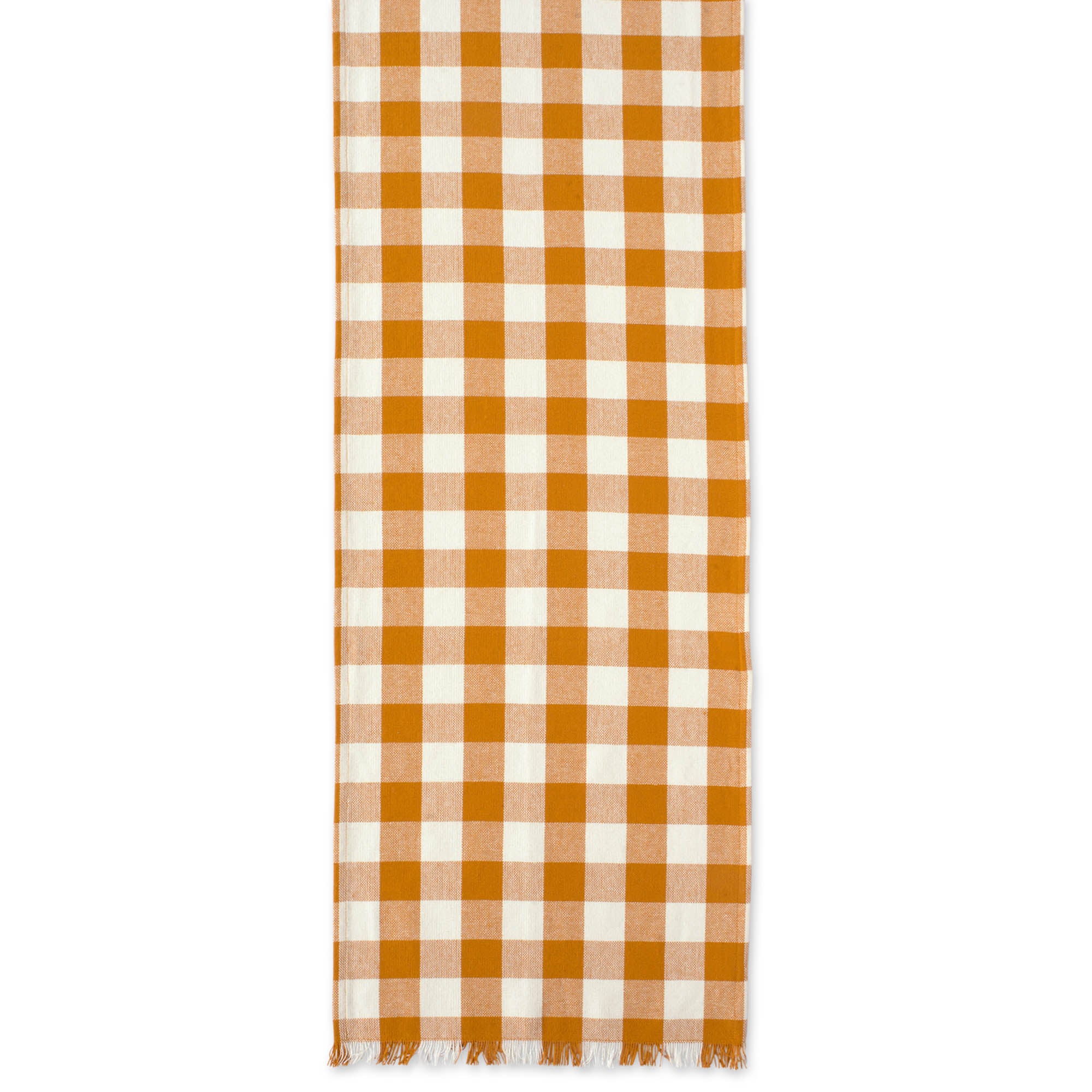 DII Pumpkin Spice Heavyweight Check Fringed Cotton Table Runner, 14" x 72"