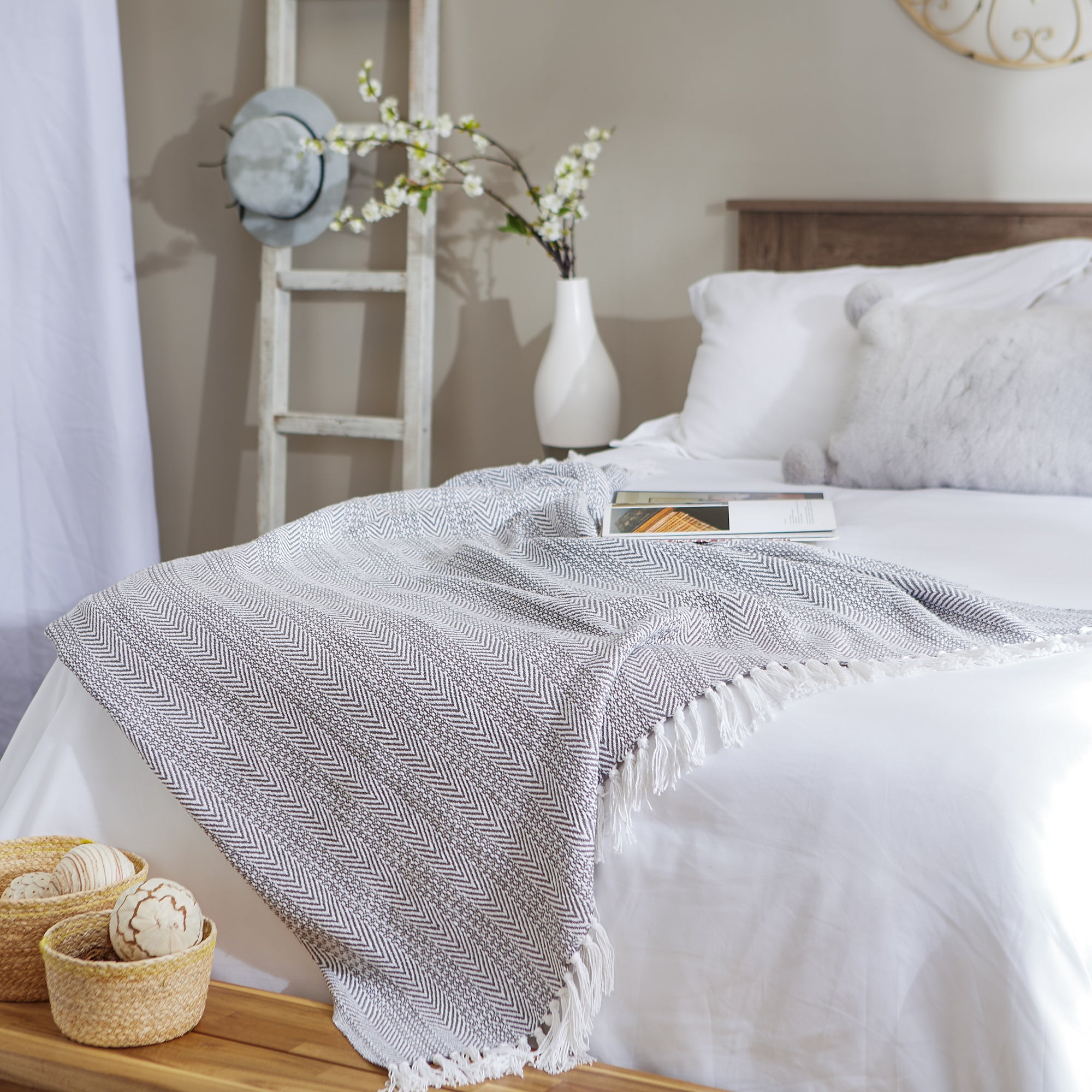 Gray Herringbone Stripe Throw