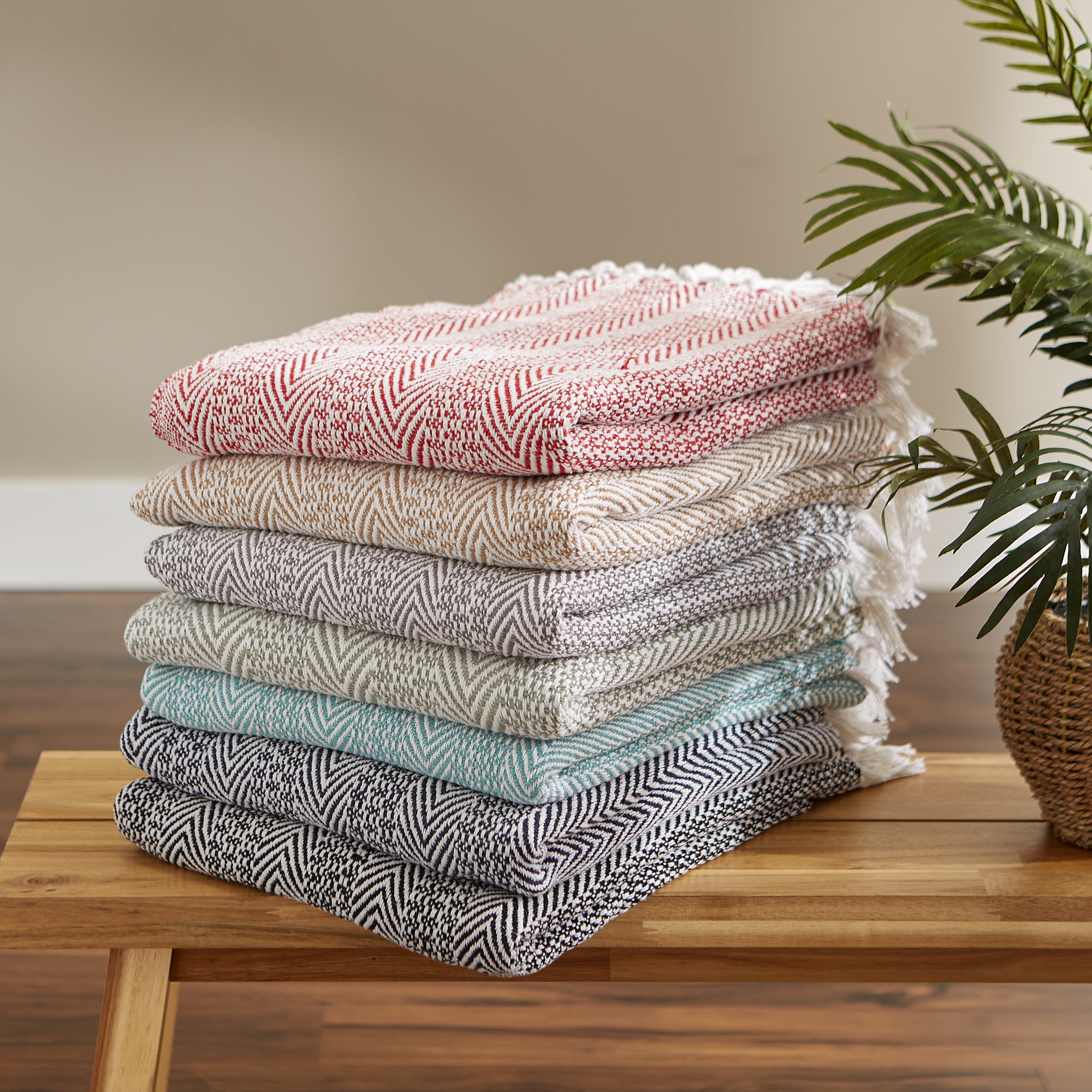 Gray Herringbone Stripe Throw