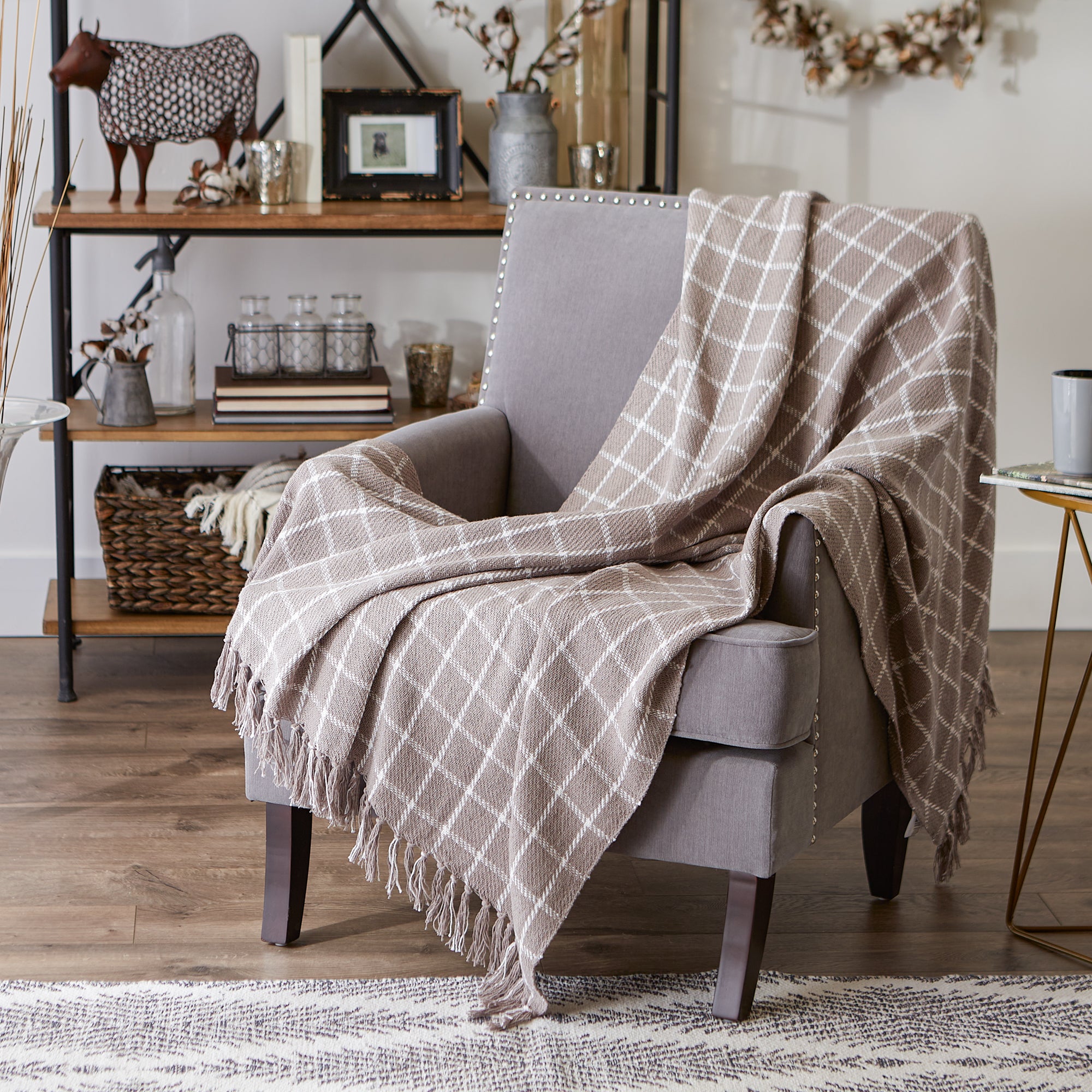 Gray Checked Plaid Throw