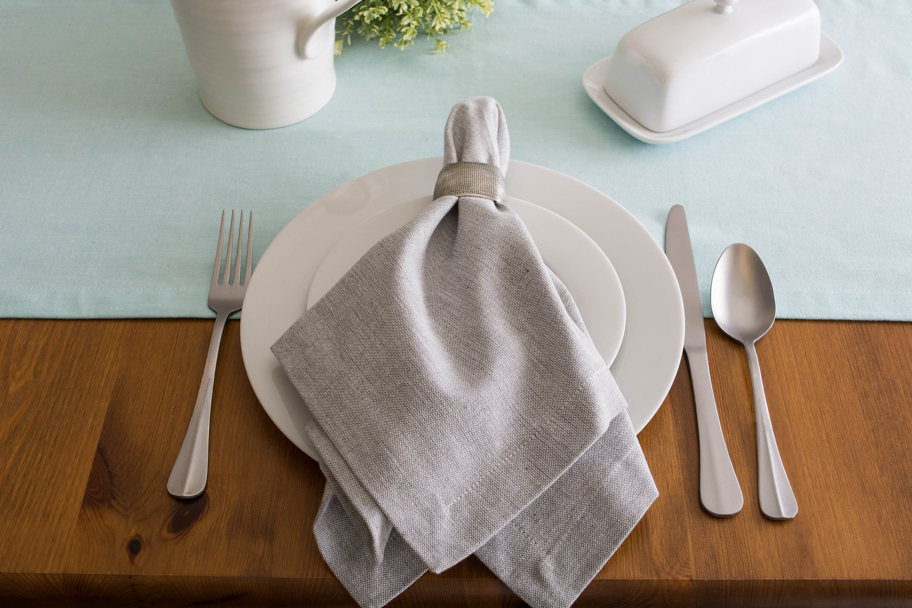 Aqua Solid Chambray Table Runner