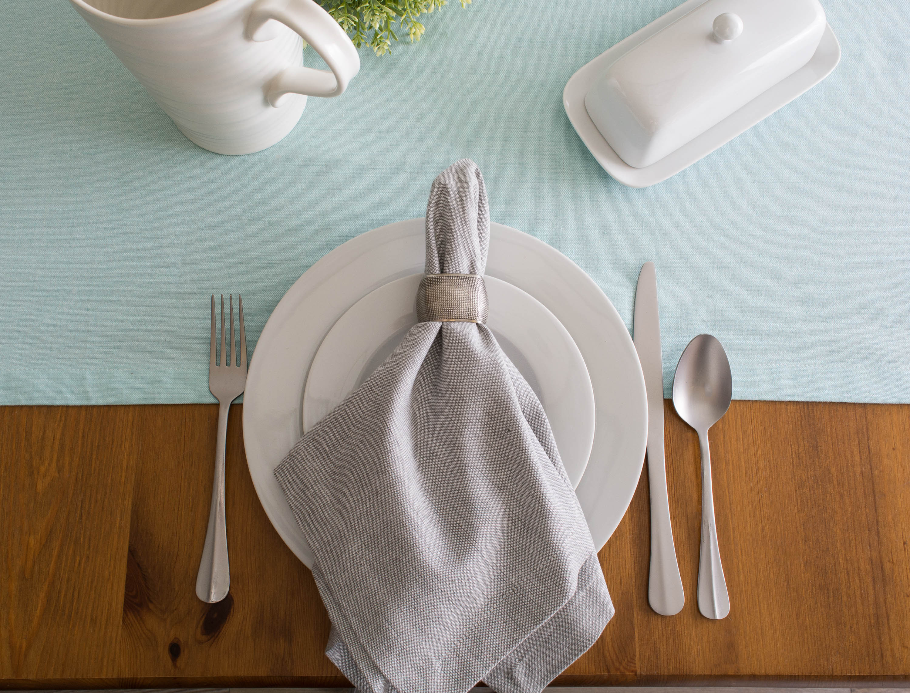 Aqua Solid Chambray Table Runner