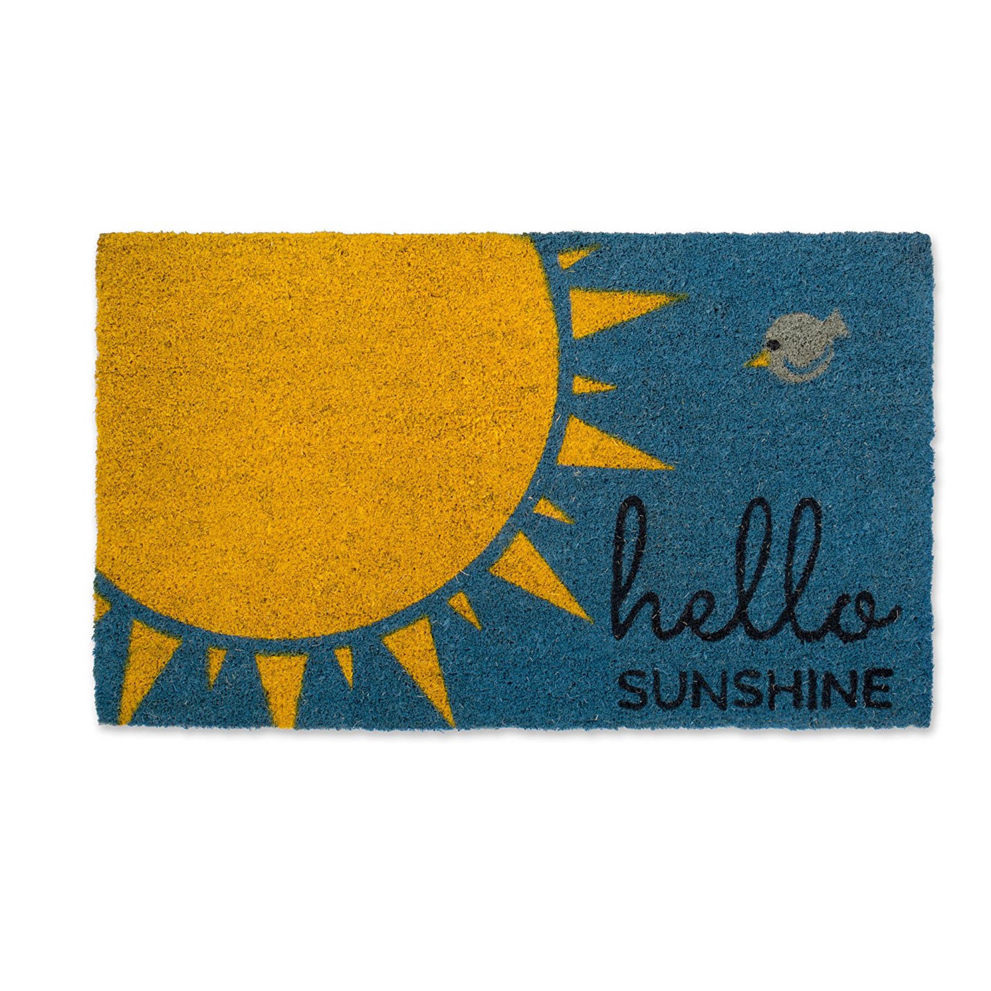 DII Blue Hello Sunshine Doormat, Non-Slip PVC Backing