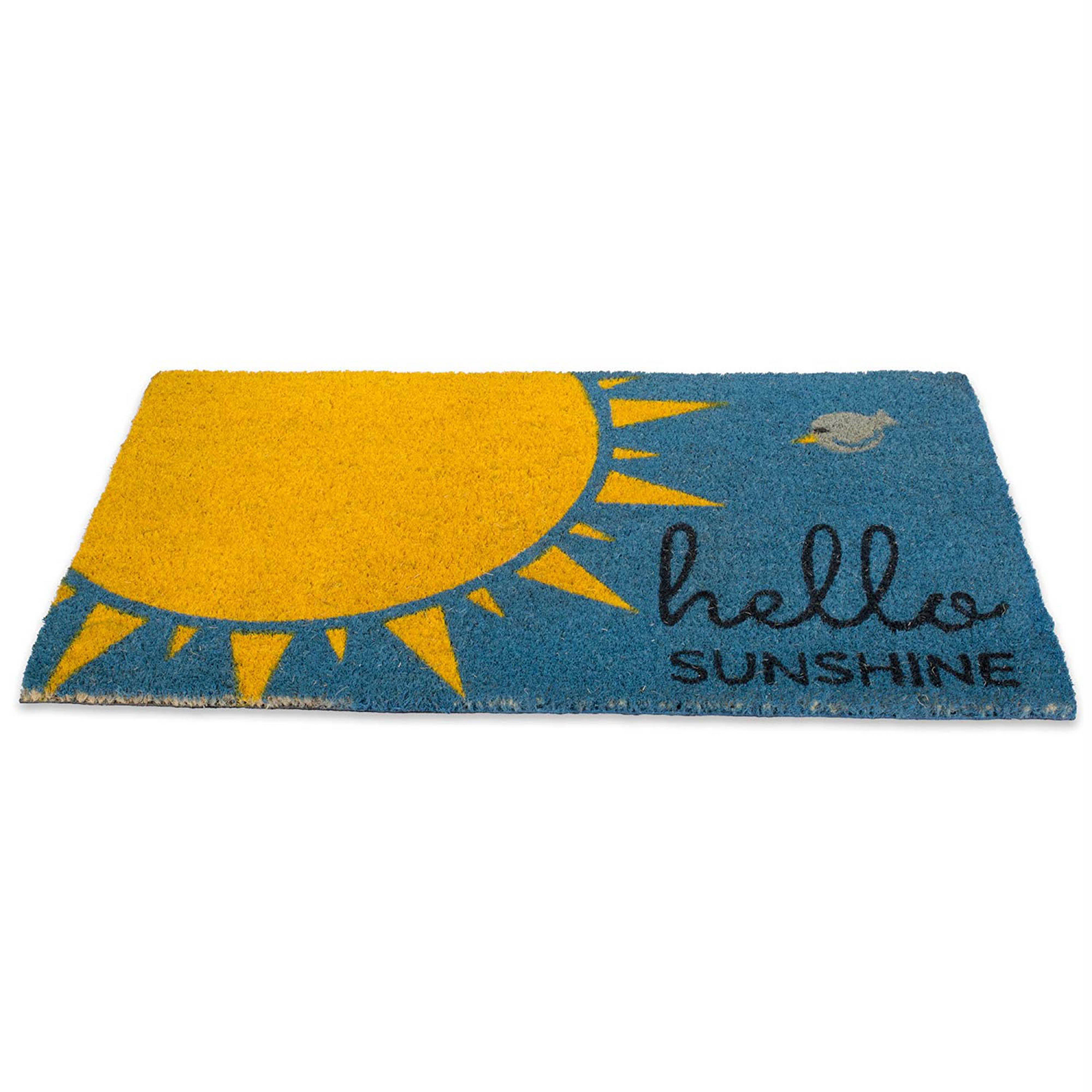 DII Blue Hello Sunshine Doormat, Non-Slip PVC Backing