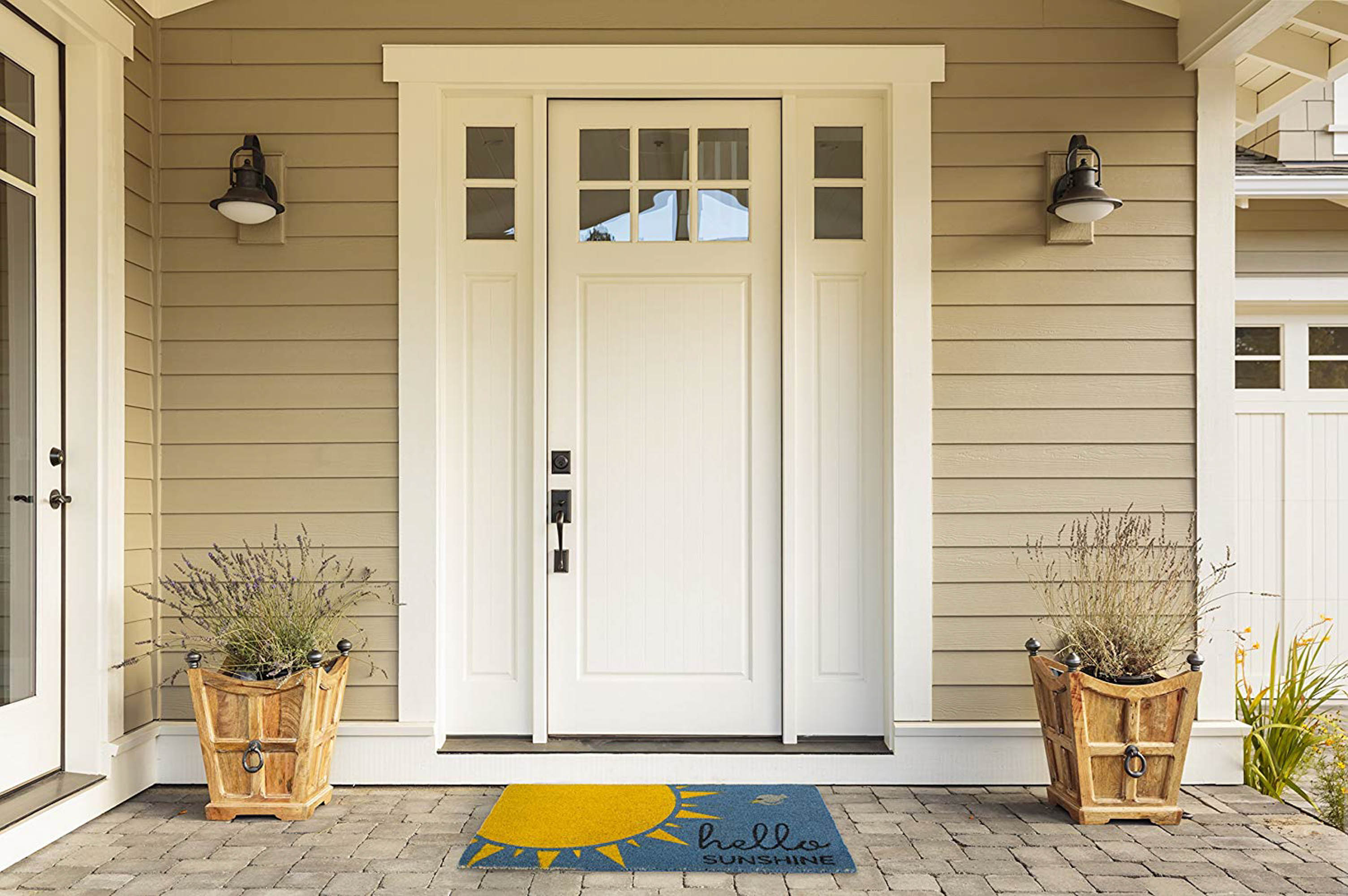 DII Blue Hello Sunshine Doormat, Non-Slip PVC Backing