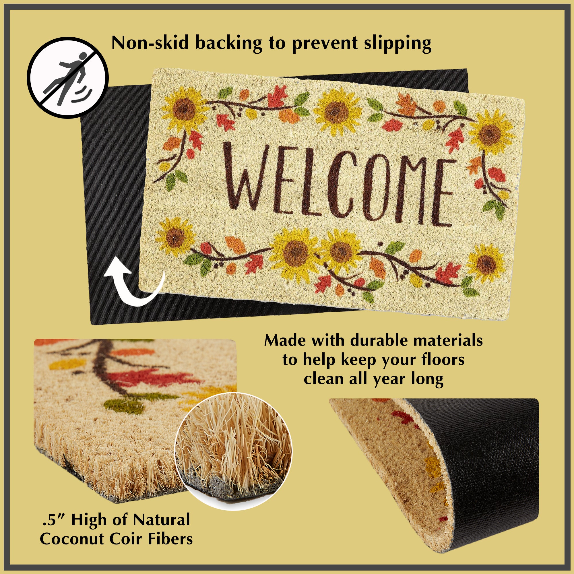 DII Welcome Palm Tree Doormat, Non-Slip PVC Backing