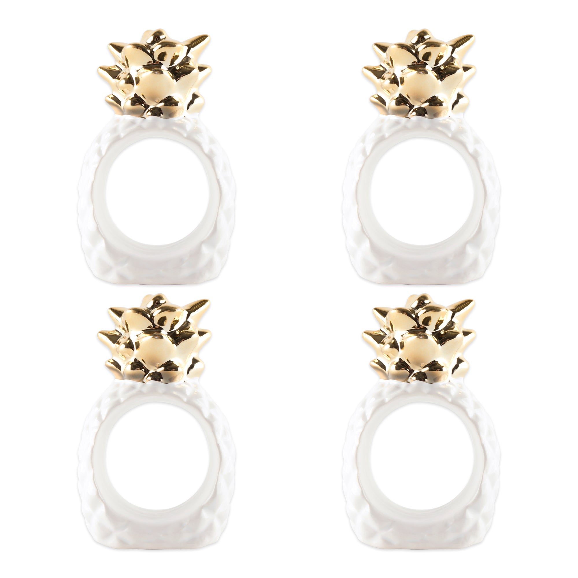 DII Gold Pineapple Ceramic Napkin Ring 4-Piece Set