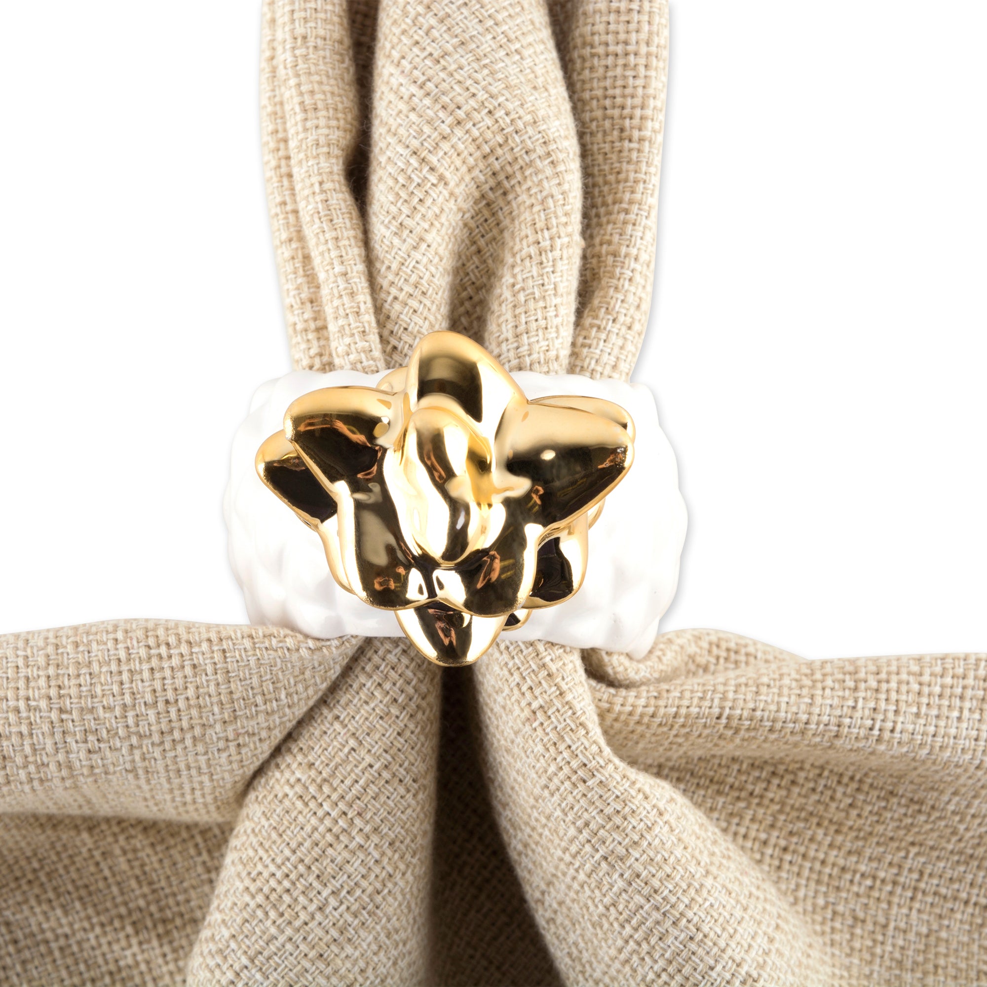 DII Gold Pineapple Ceramic Napkin Ring 4-Piece Set