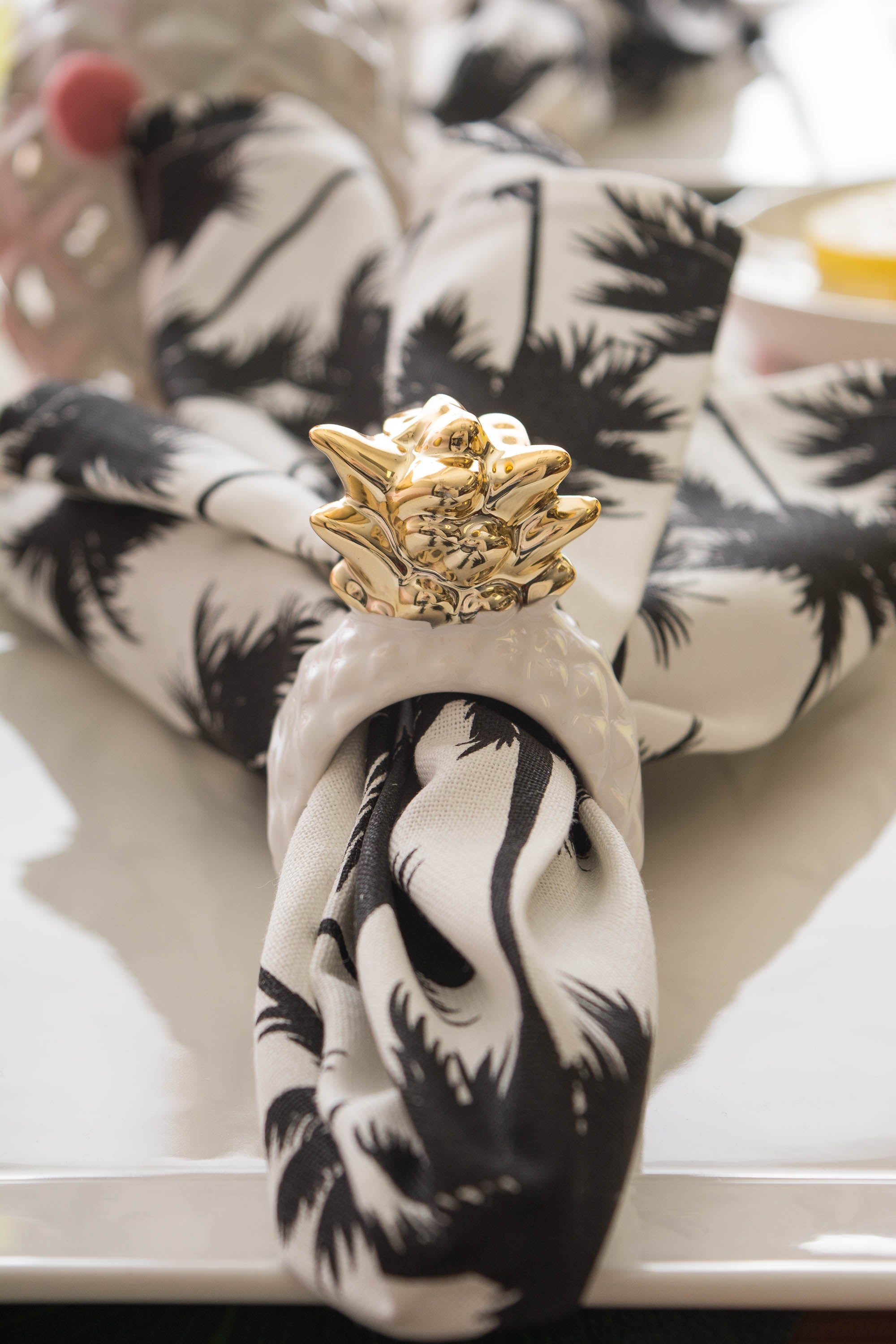 DII Gold Pineapple Ceramic Napkin Ring 4-Piece Set