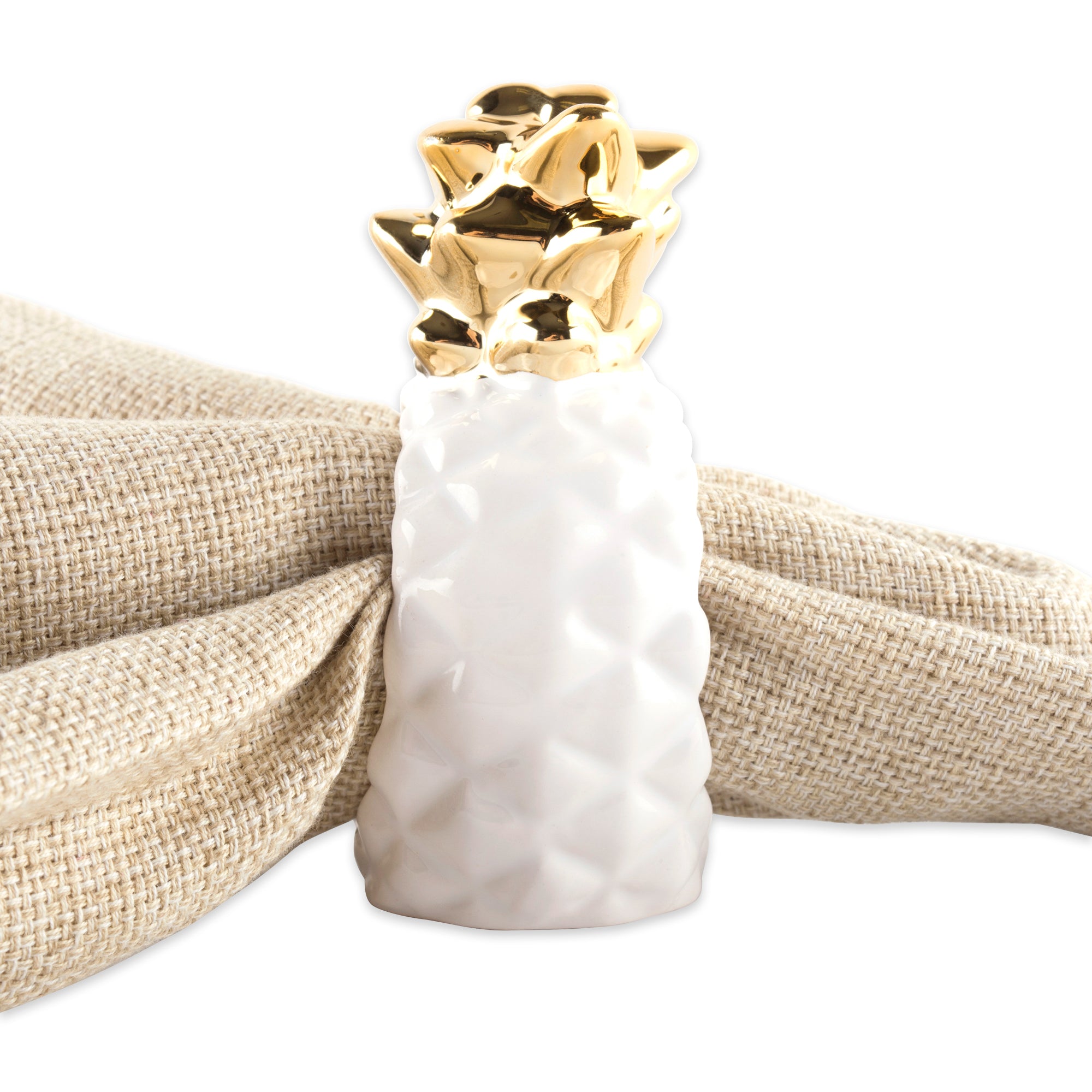 DII Gold Pineapple Ceramic Napkin Ring 4-Piece Set